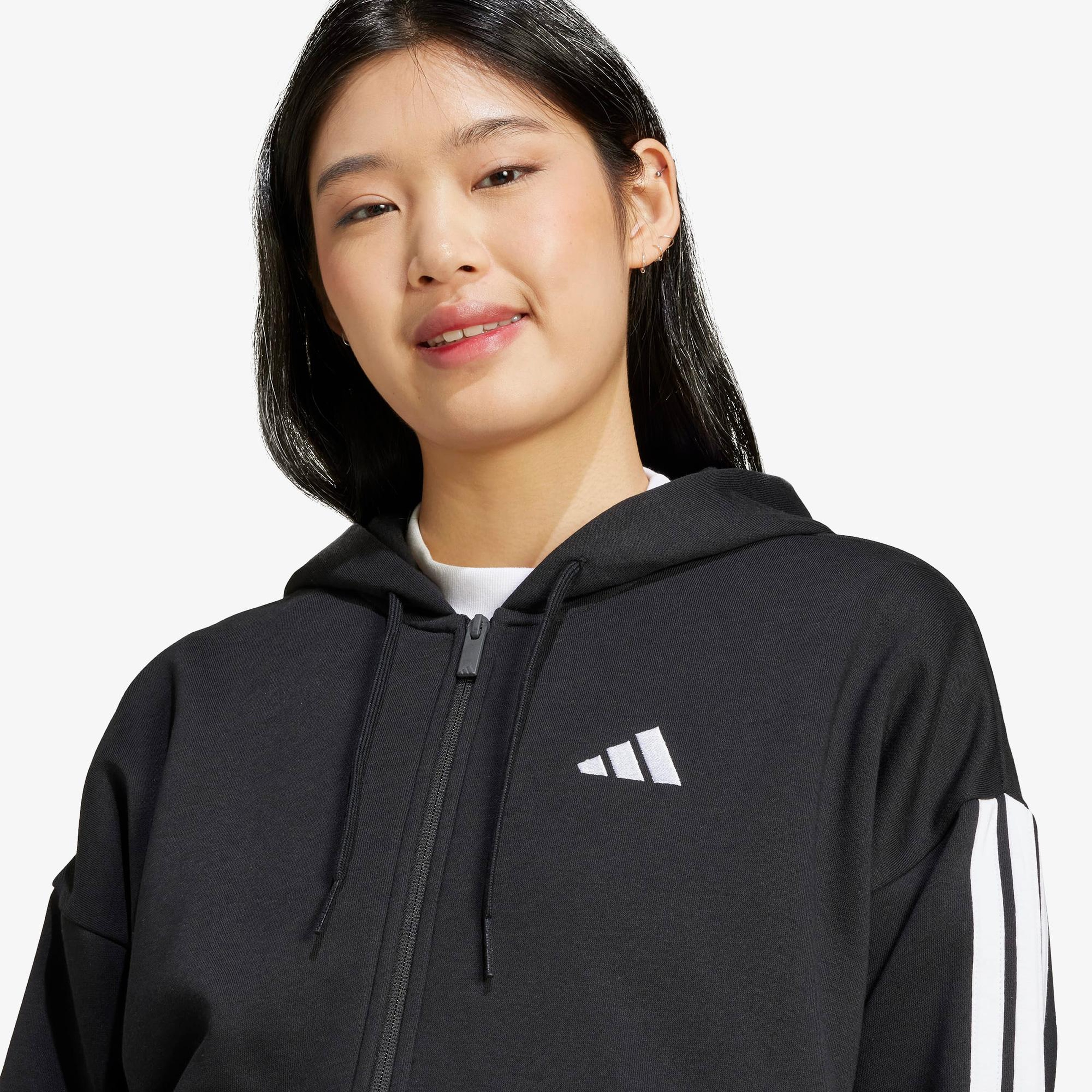 adidas Essentials 3 Stripes Full Zip Kadın Siyah Polar
