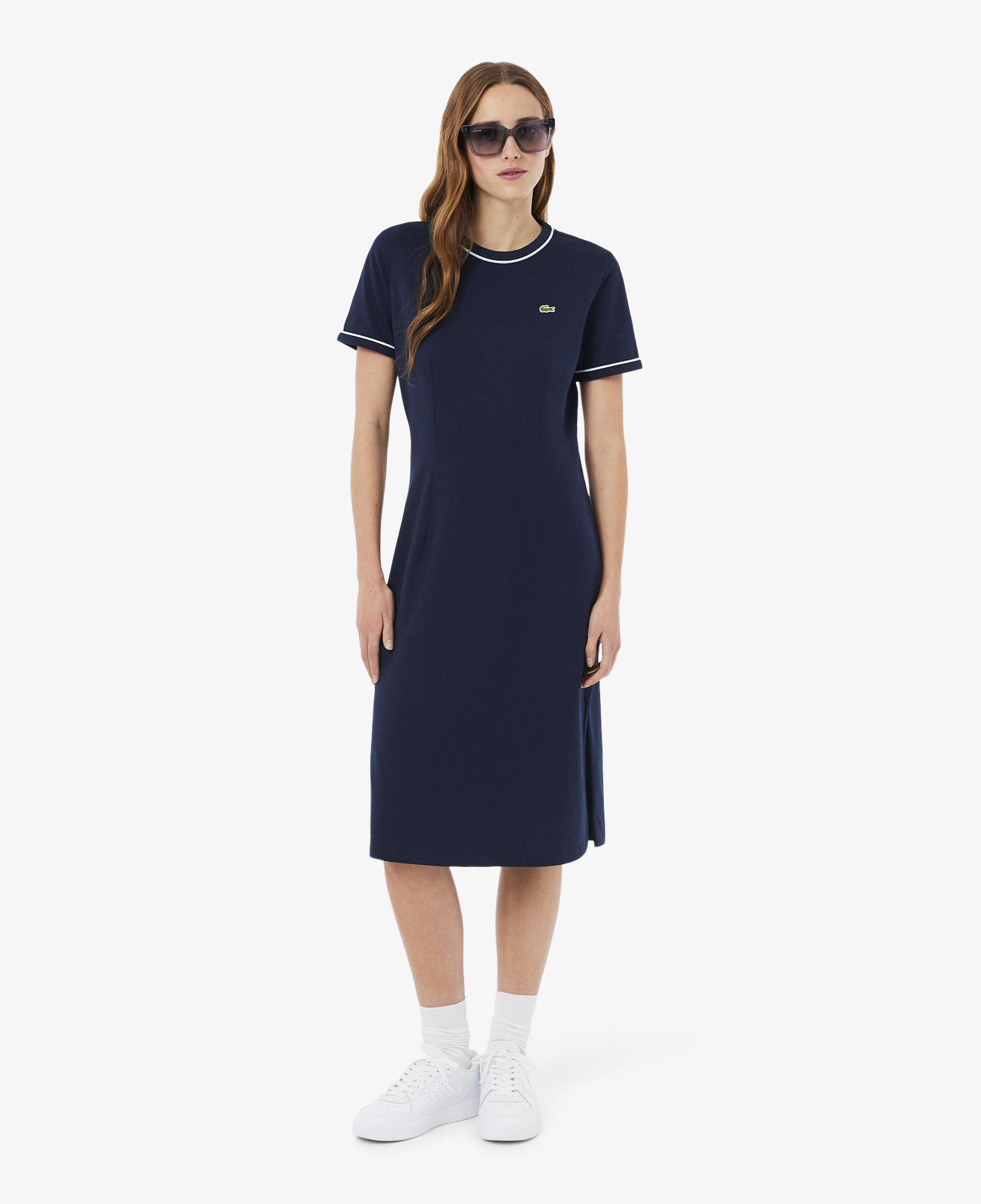 Kadın Slim Fit Kısa Kollu Bisiklet Yaka Organik Pamuk Lacivert Elbise
