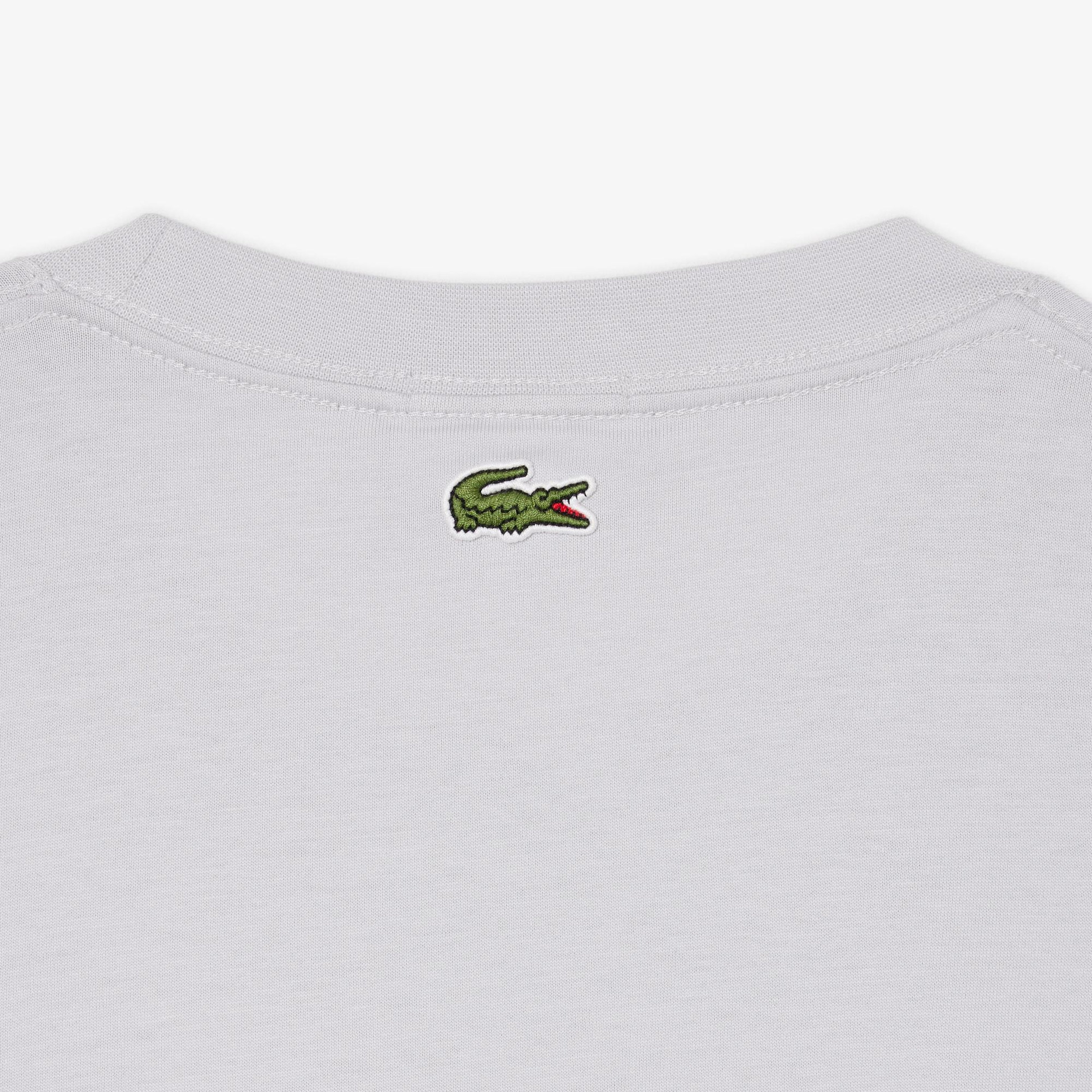 Unisex Classic Fit Bisiklet Yaka Baskılı Gri T-Shirt