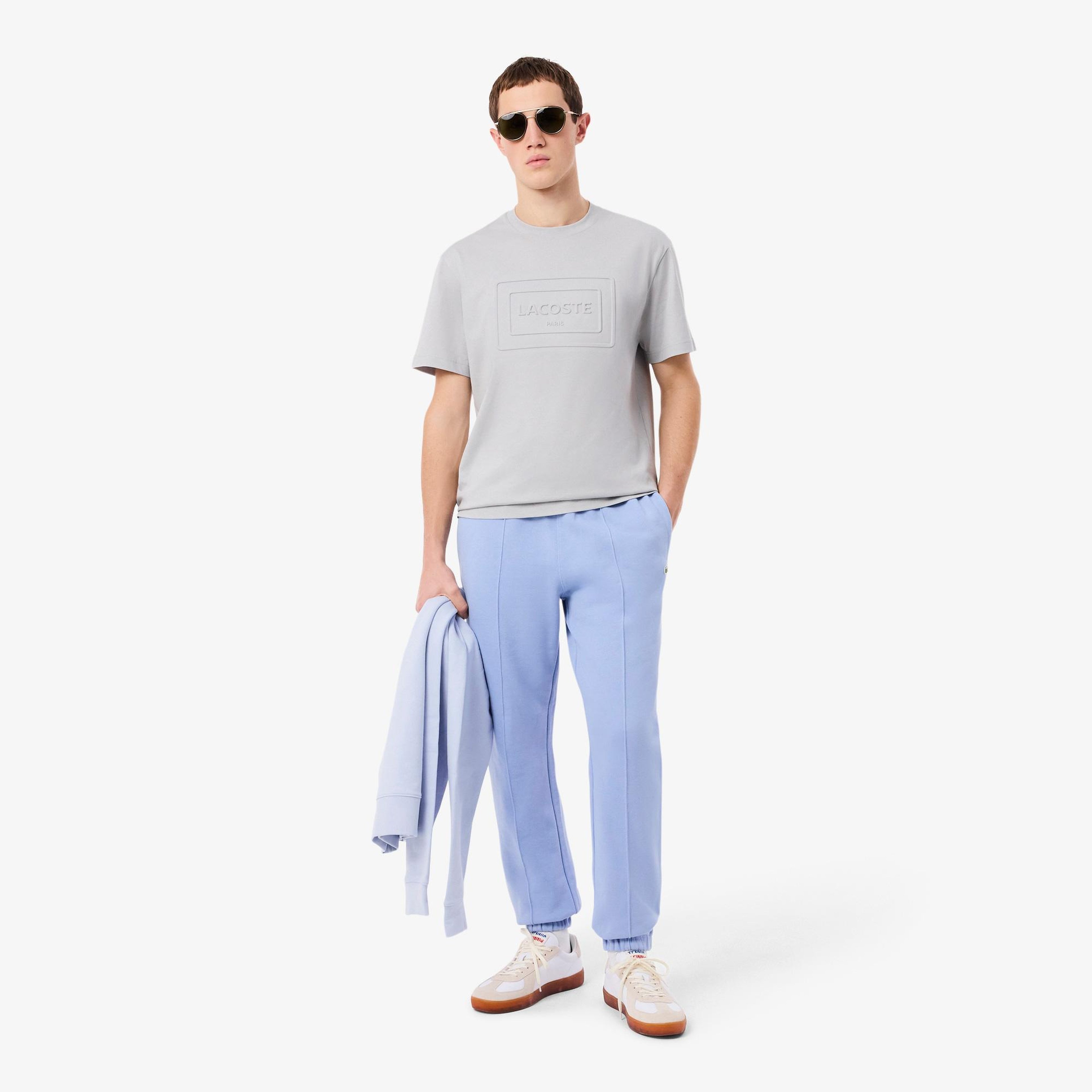 Unisex Classic Fit Bisiklet Yaka Baskılı Gri T-Shirt