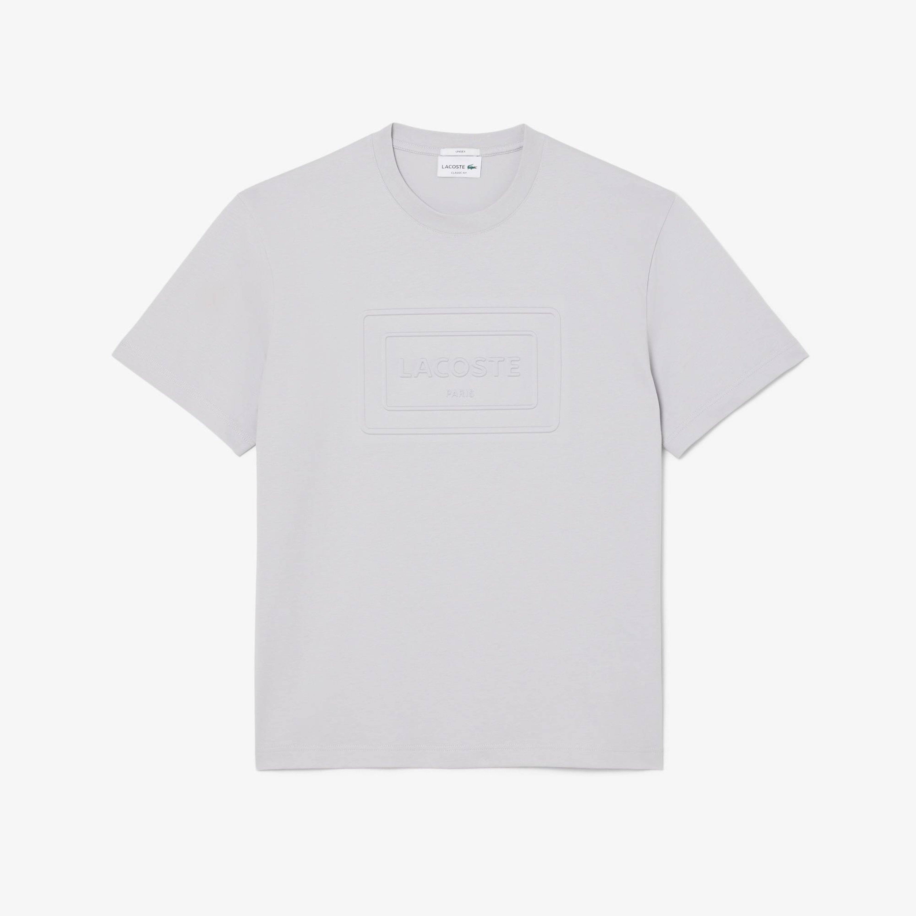 Unisex Classic Fit Bisiklet Yaka Baskılı Gri T-Shirt