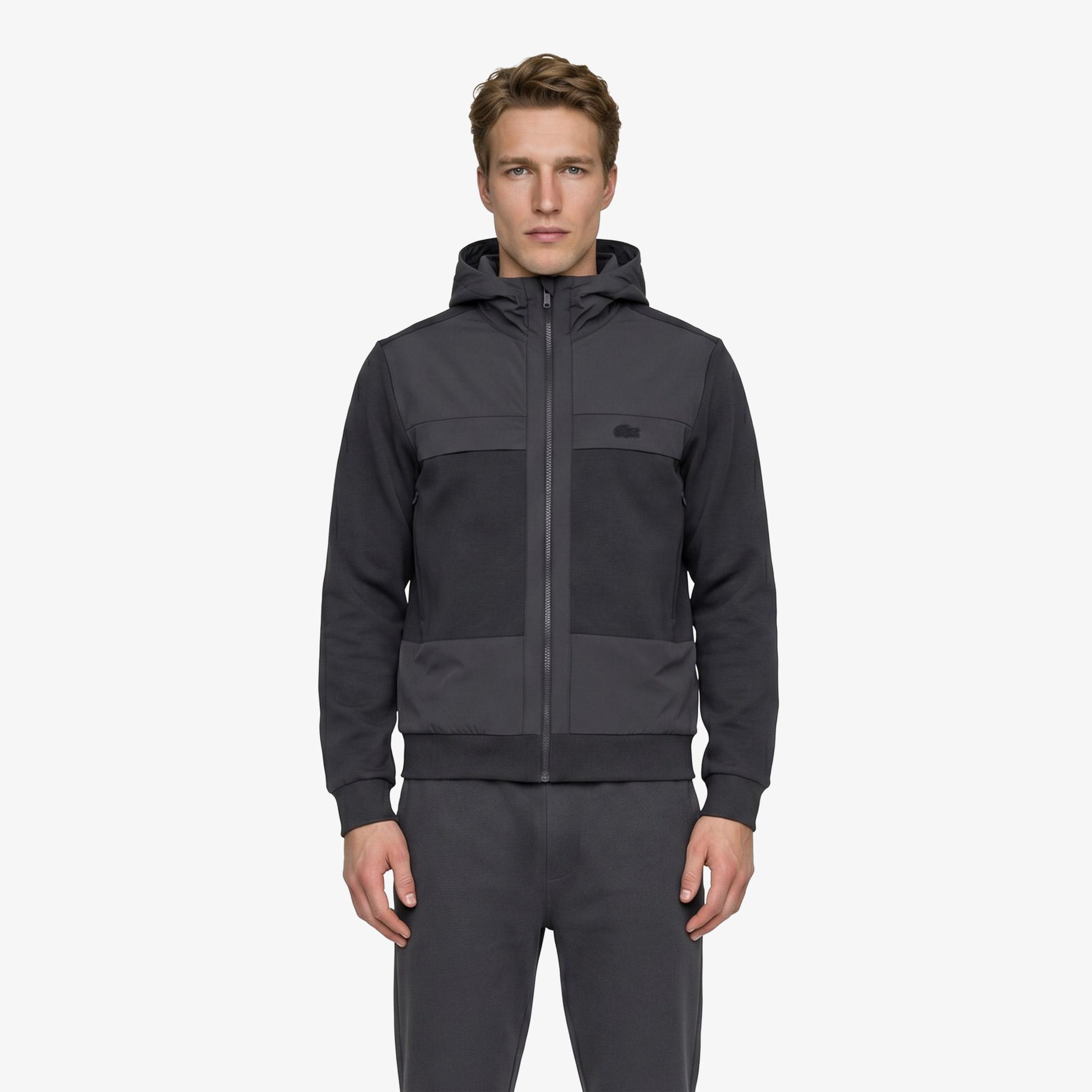 Erkek Regular Fit Fermuarlı Renk Bloklu Koyu Gri Sweatshirt