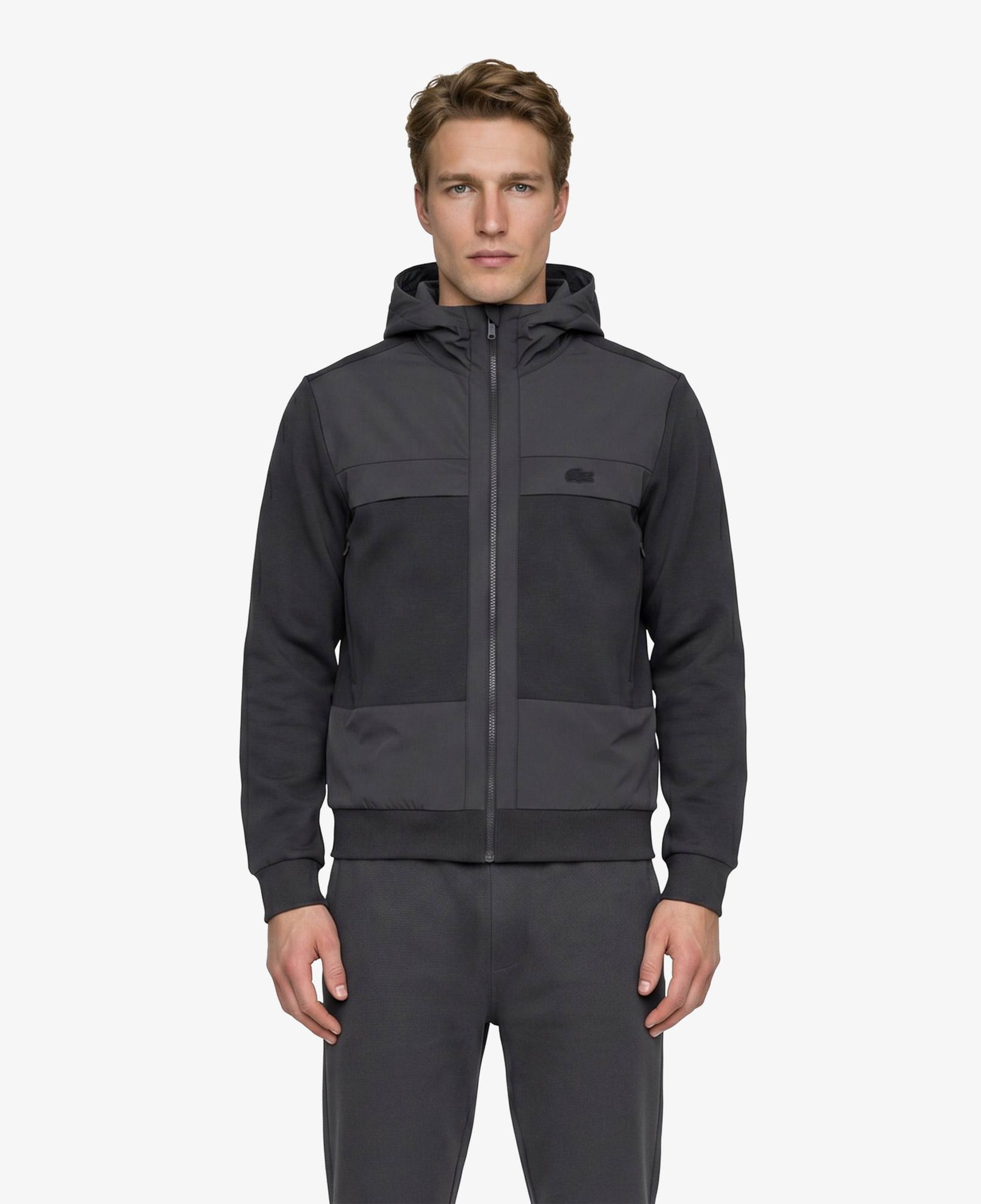 Erkek Regular Fit Fermuarlı Renk Bloklu Koyu Gri Sweatshirt