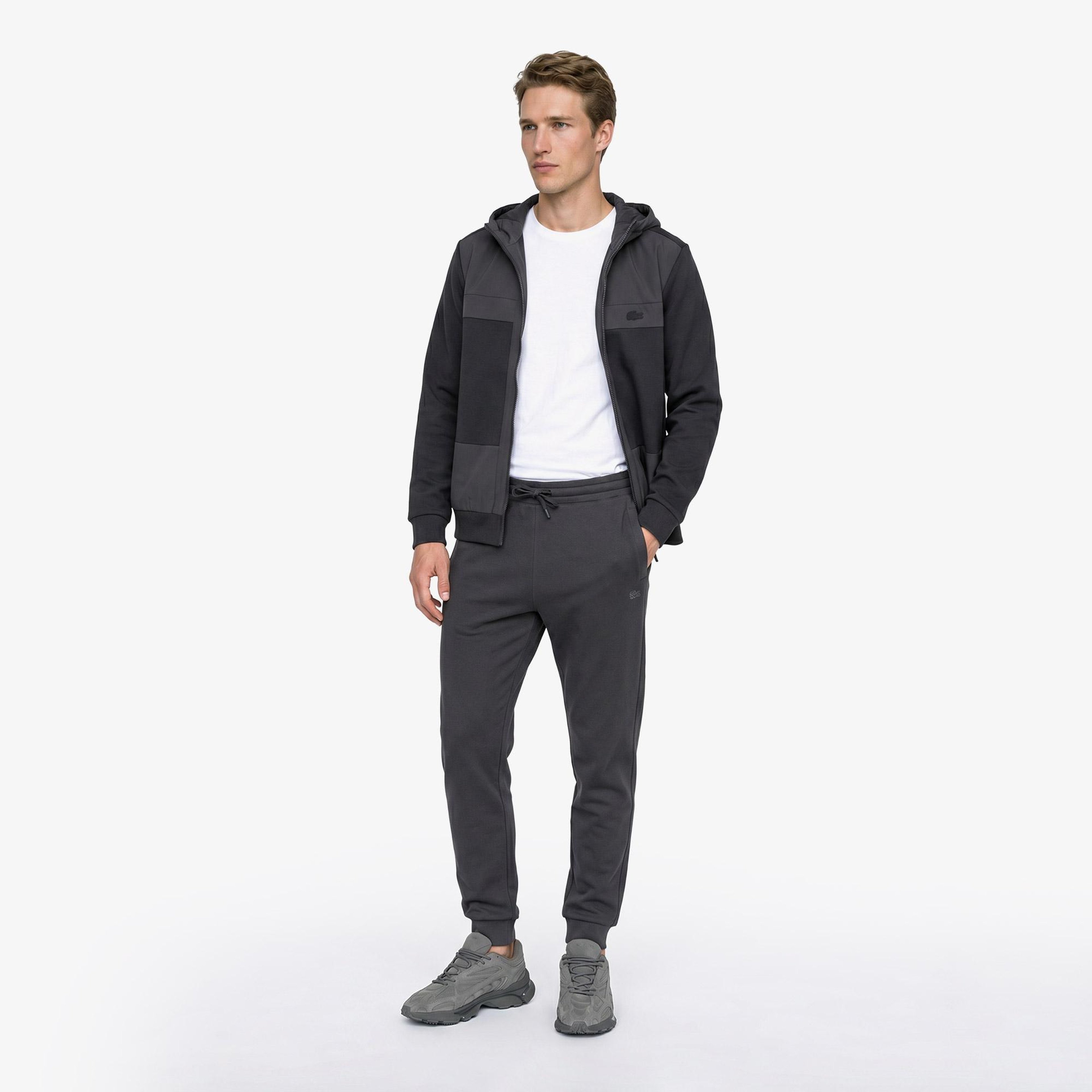 Erkek Regular Fit Fermuarlı Renk Bloklu Koyu Gri Sweatshirt