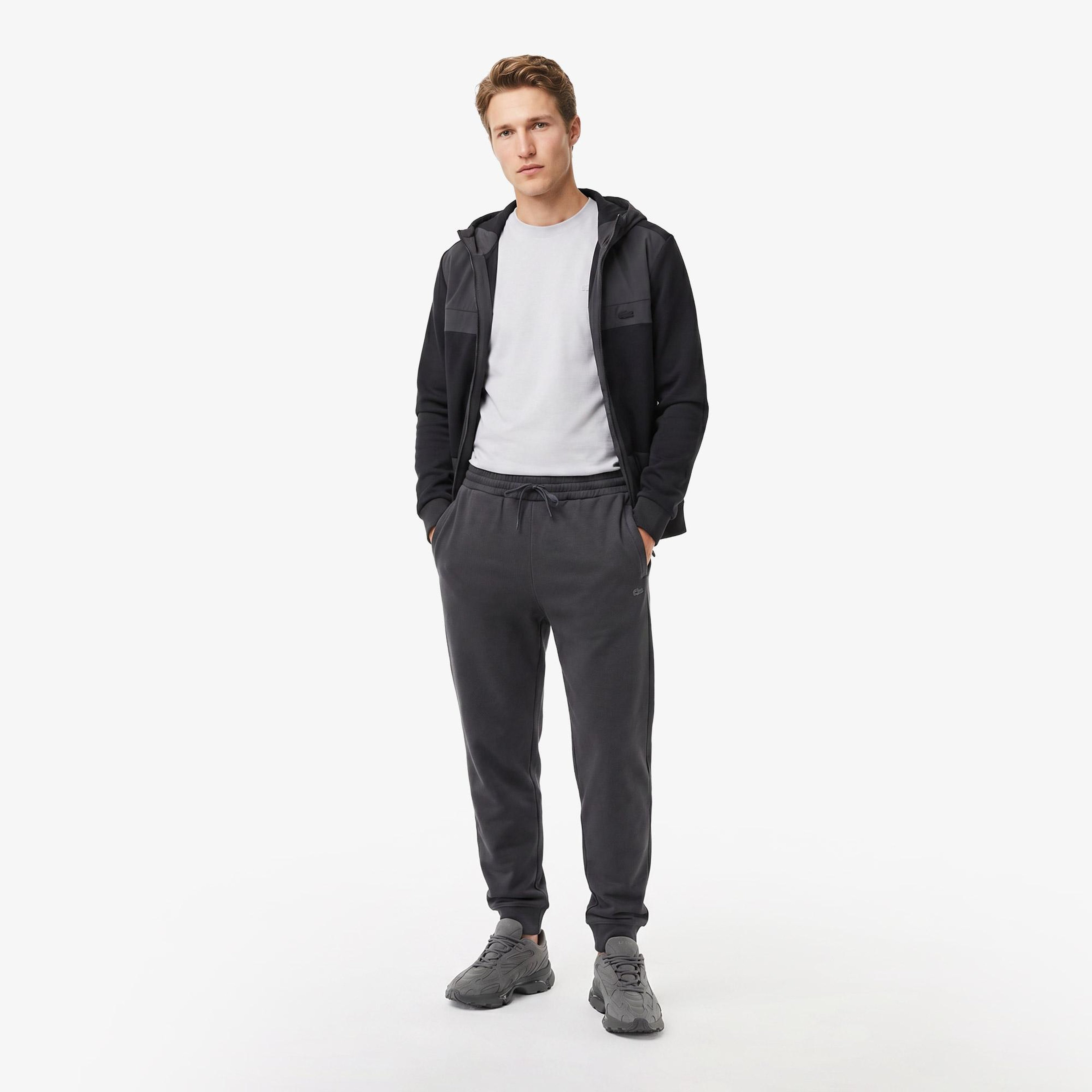 Erkek Regular Fit Fermuarlı Renk Bloklu Koyu Gri Sweatshirt