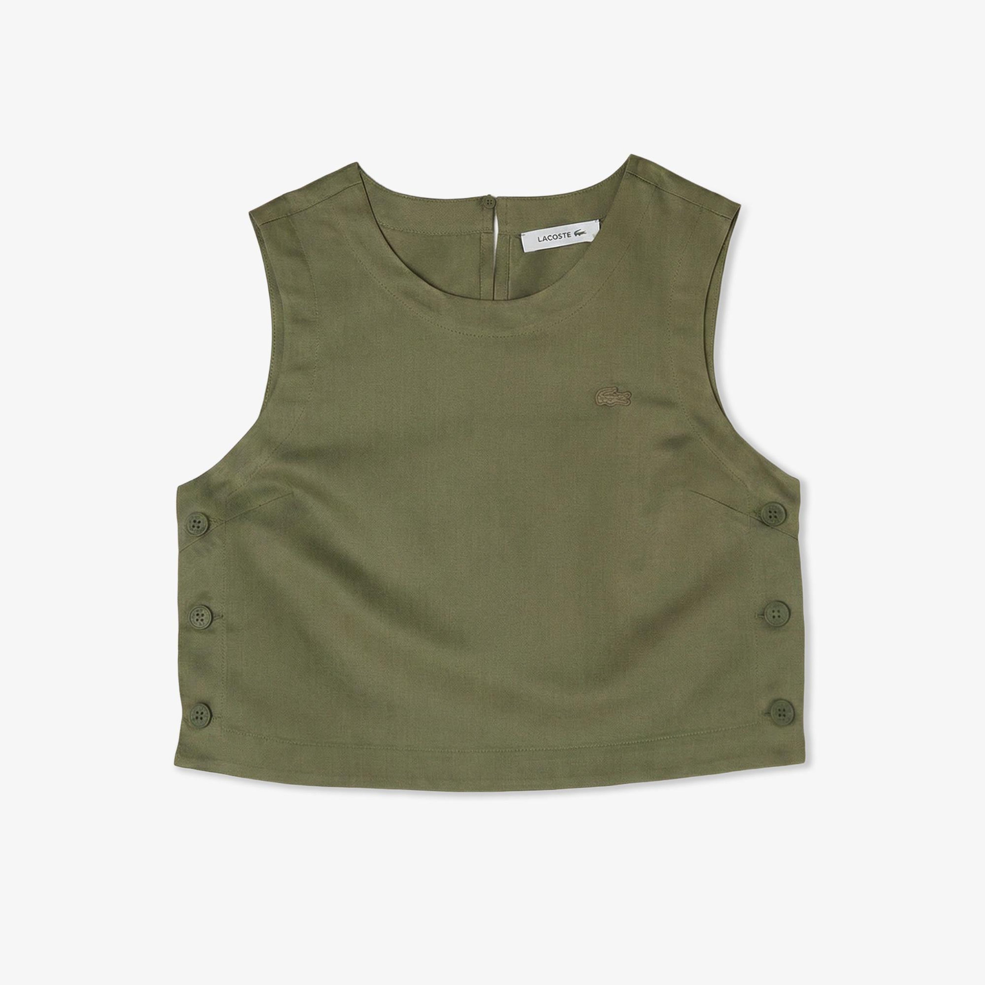 Kadın Slim Fit Kolsuz Haki Bluz