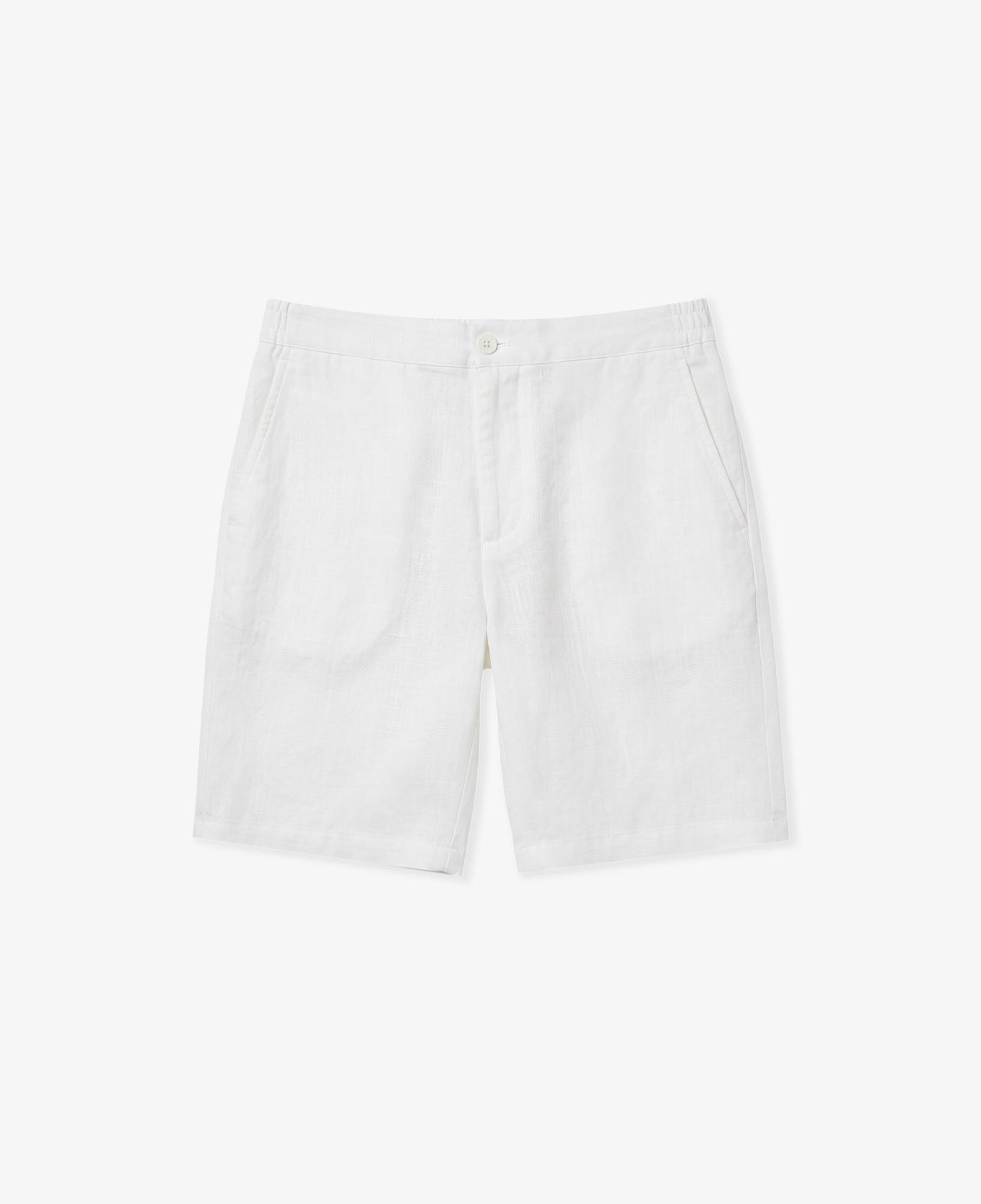 Erkek Tapered Fit Keten Beyaz Bermuda Şort