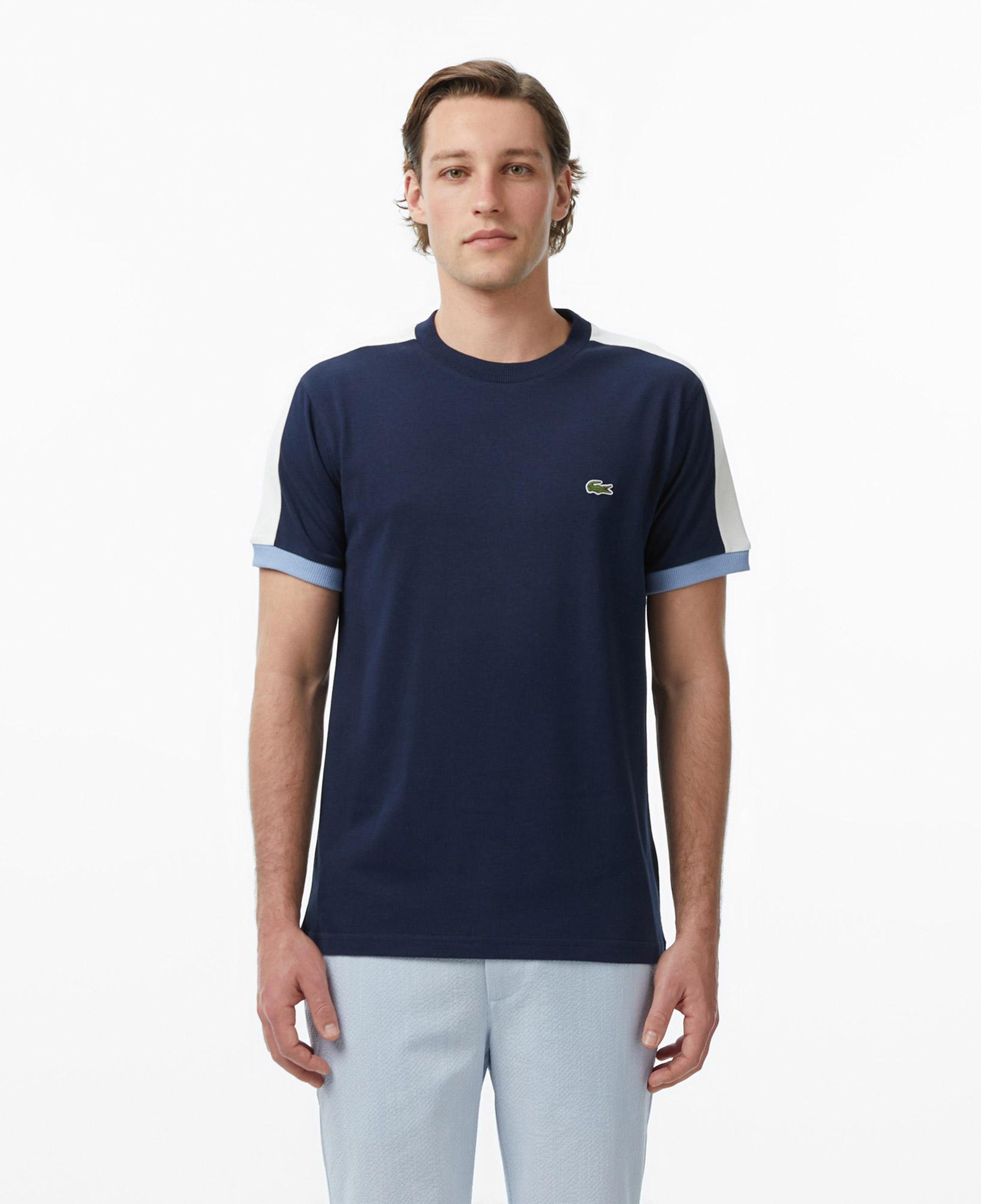 Erkek Regular Fit Bisiklet Yaka Renk Bloklu Lacivert T-Shirt