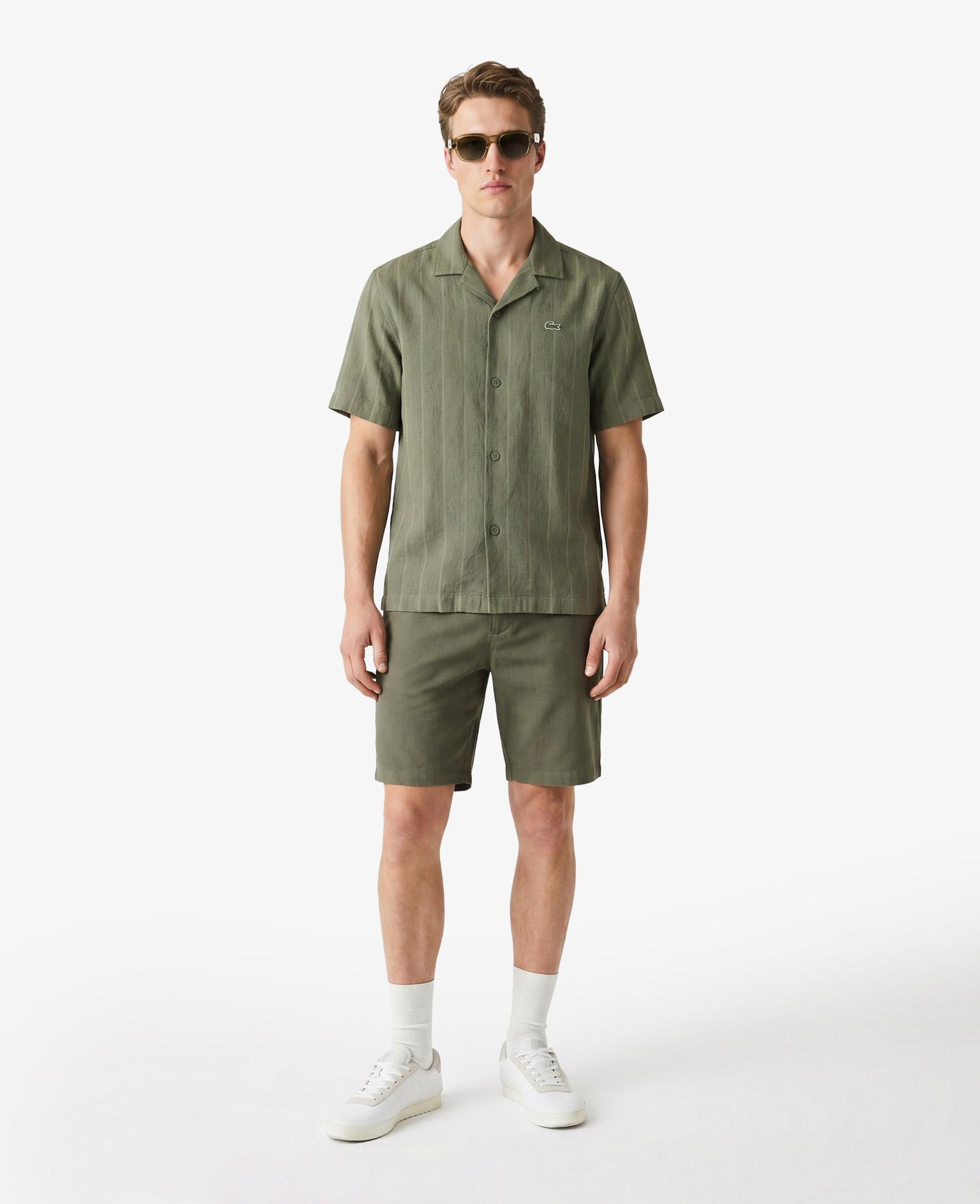 Erkek Tapered Fit Keten Haki Bermuda Şort