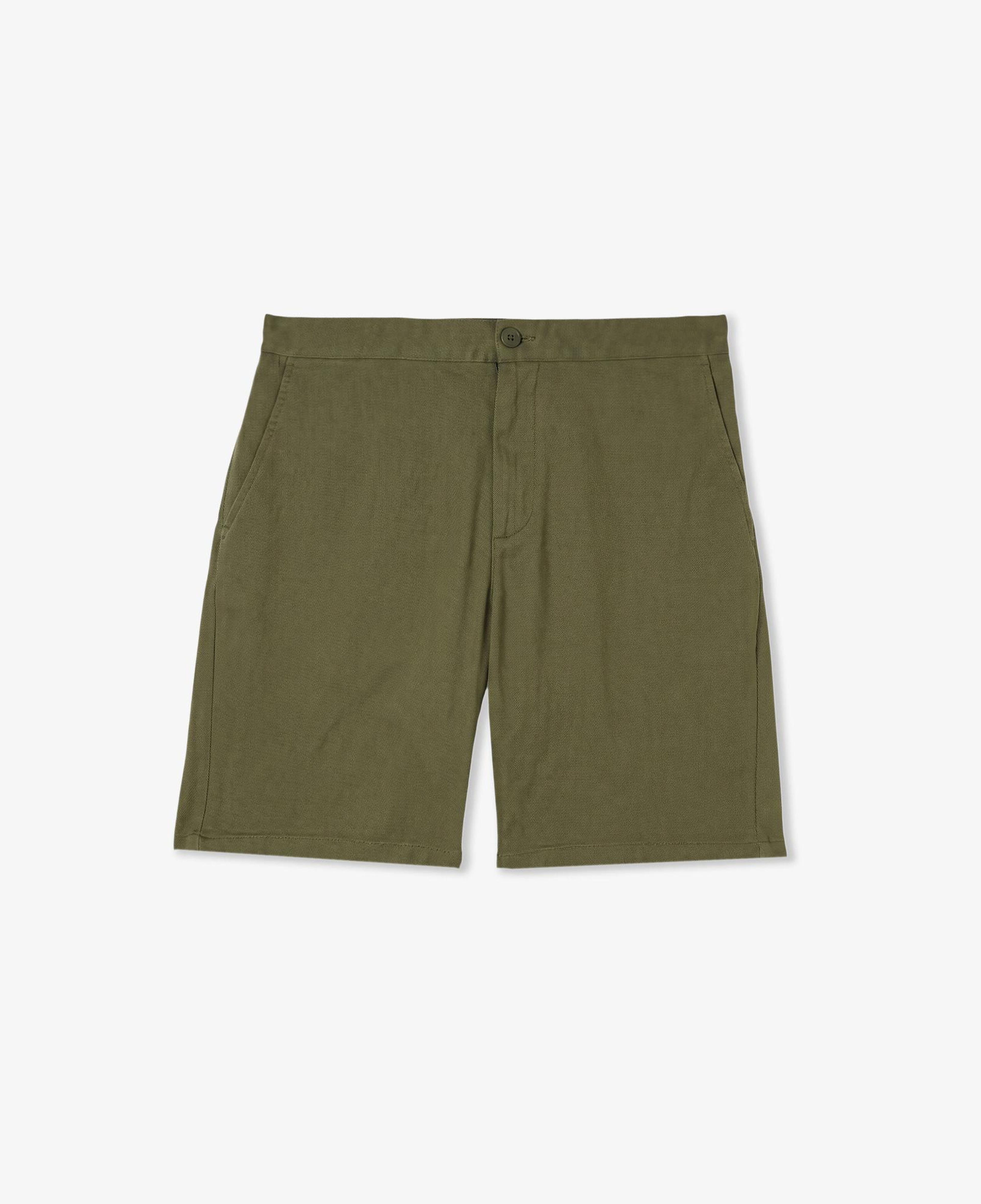 Erkek Tapered Fit Keten Haki Bermuda Şort