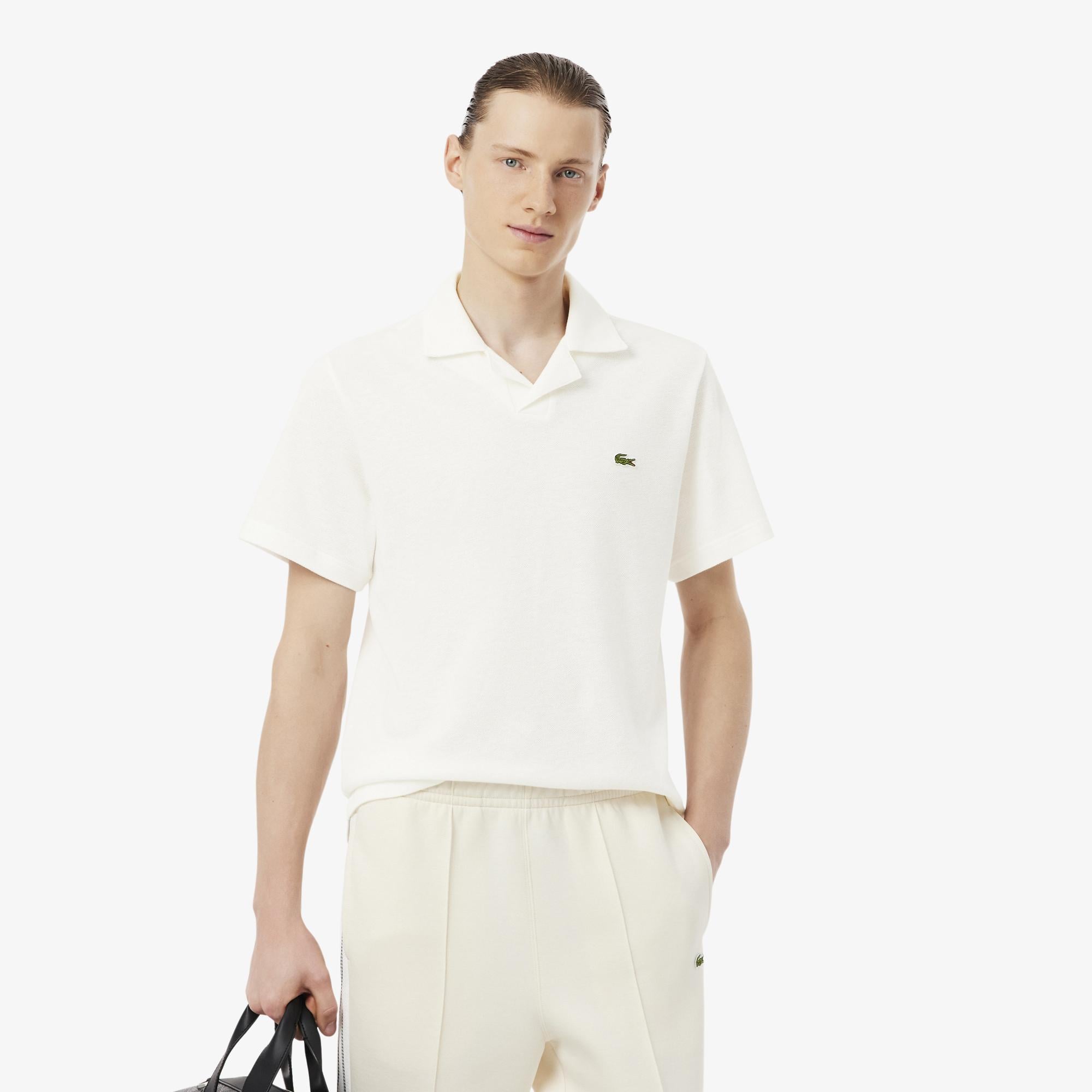 Erkek Classic Fit Keten Beyaz Polo