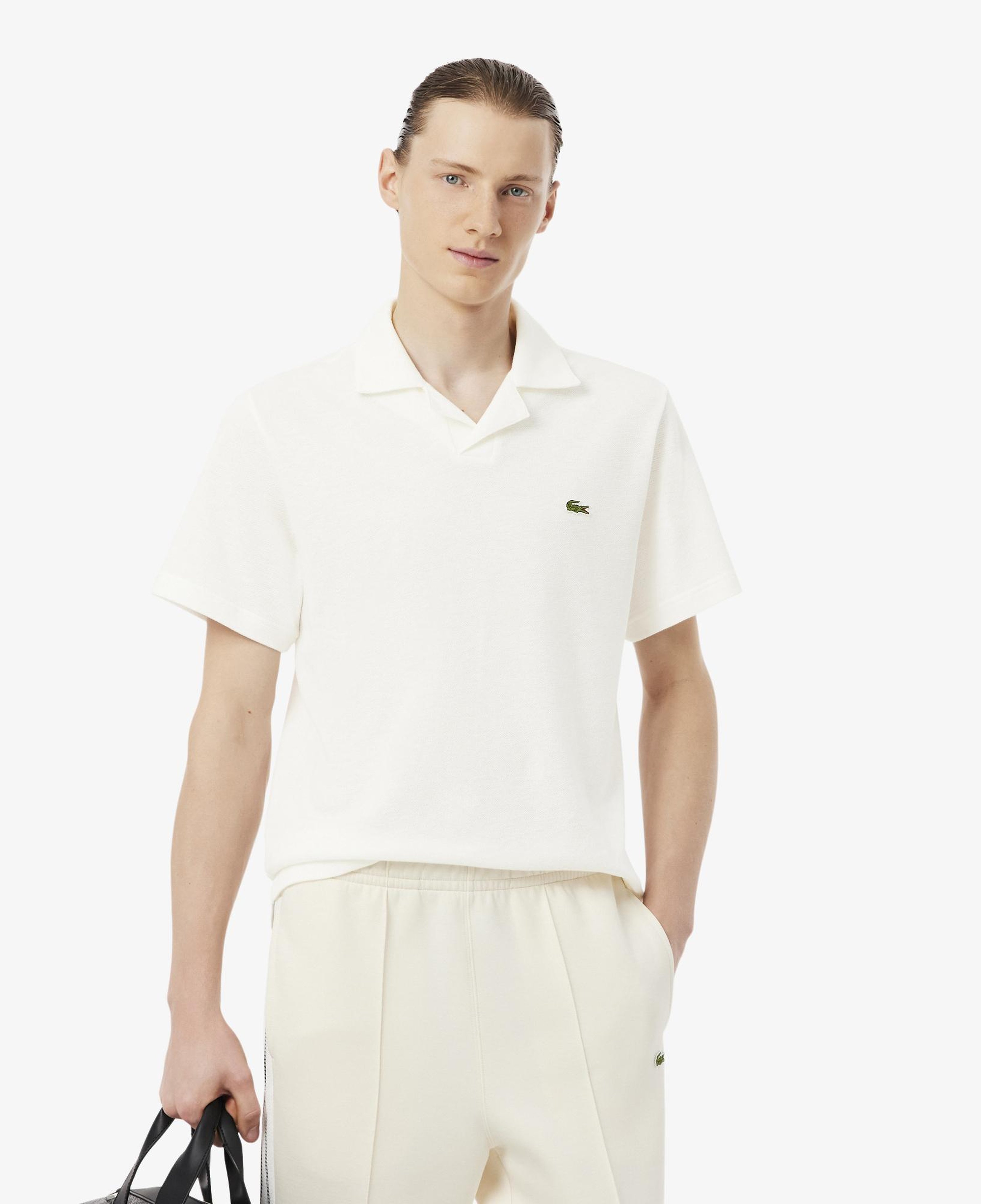 Erkek Classic Fit Keten Beyaz Polo