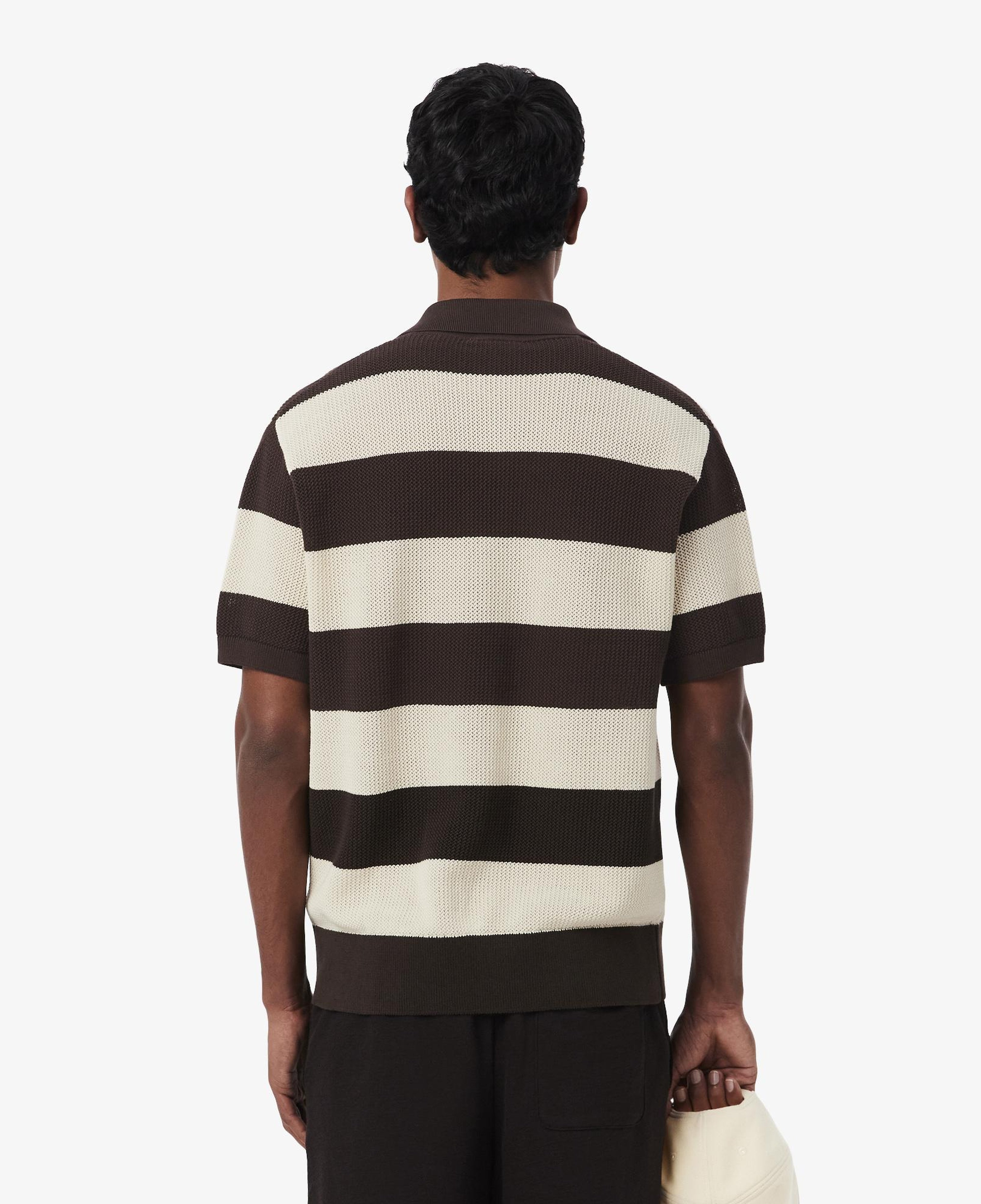 Erkek Classic Fit Kısa Kollu Polo Yaka Çizgili Kahverengi Triko