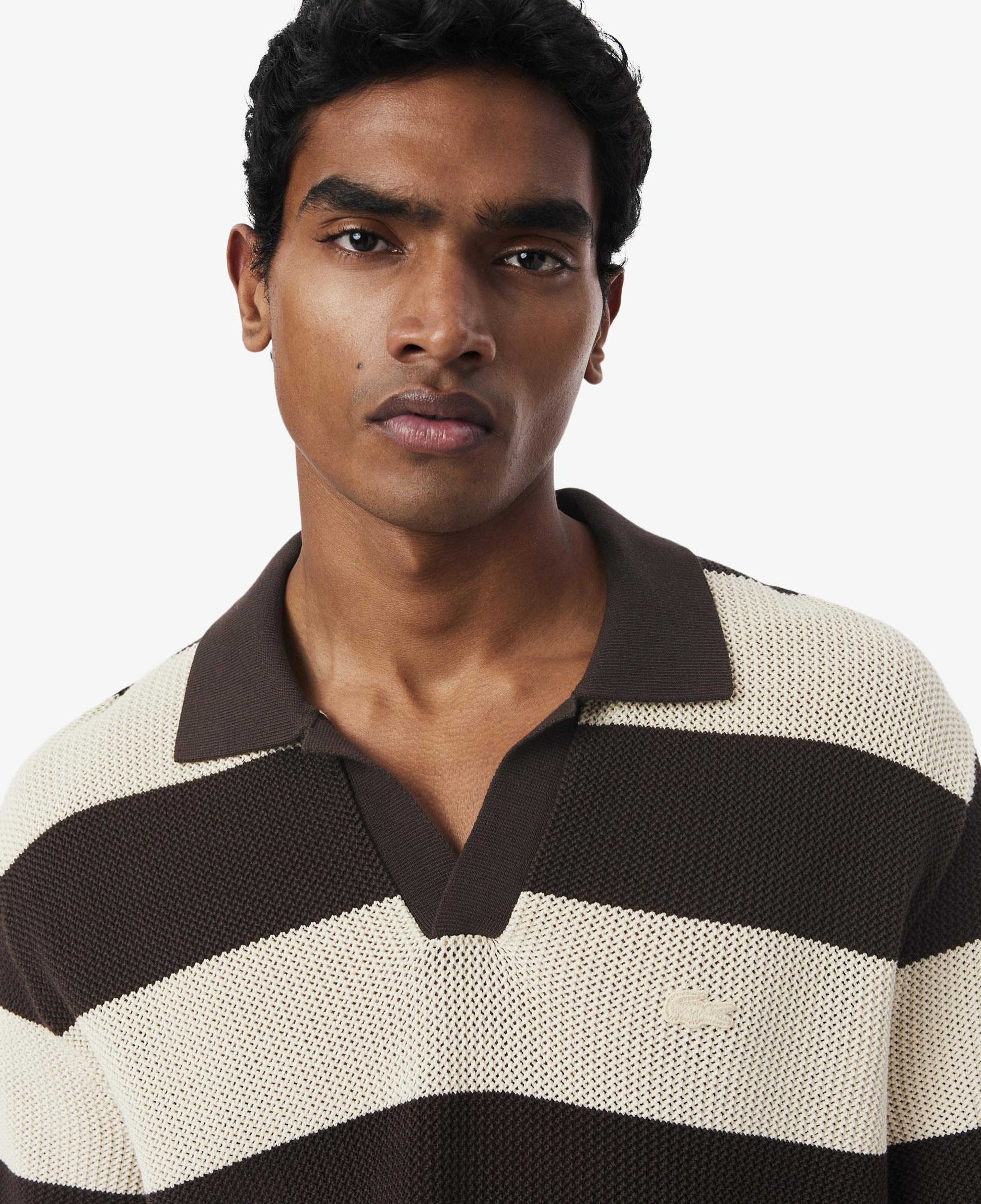 Erkek Classic Fit Kısa Kollu Polo Yaka Çizgili Kahverengi Triko