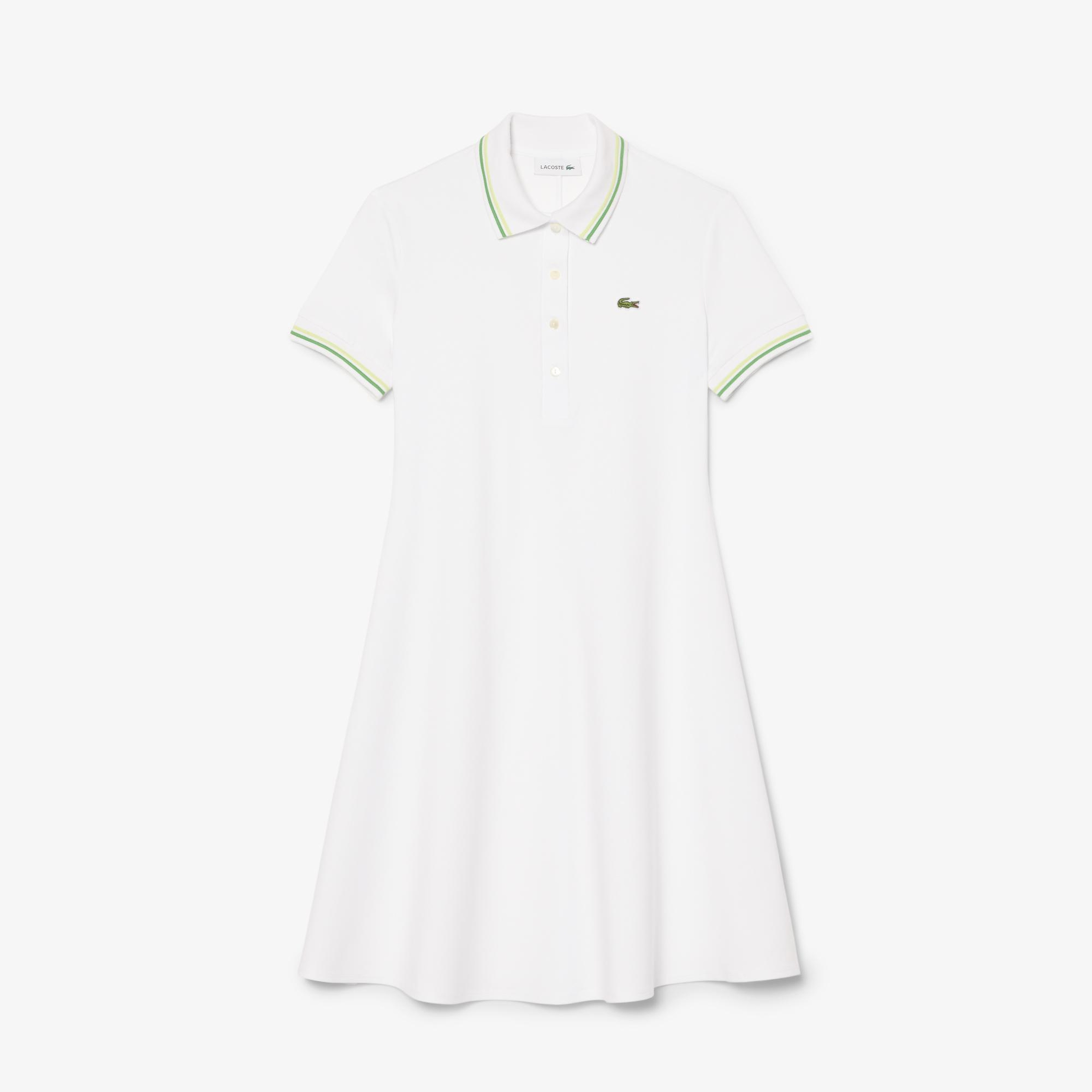 Lacoste Kadın Flare Fit Kısa Kollu Polo Yaka Organik Pamuk Beyaz Elbise