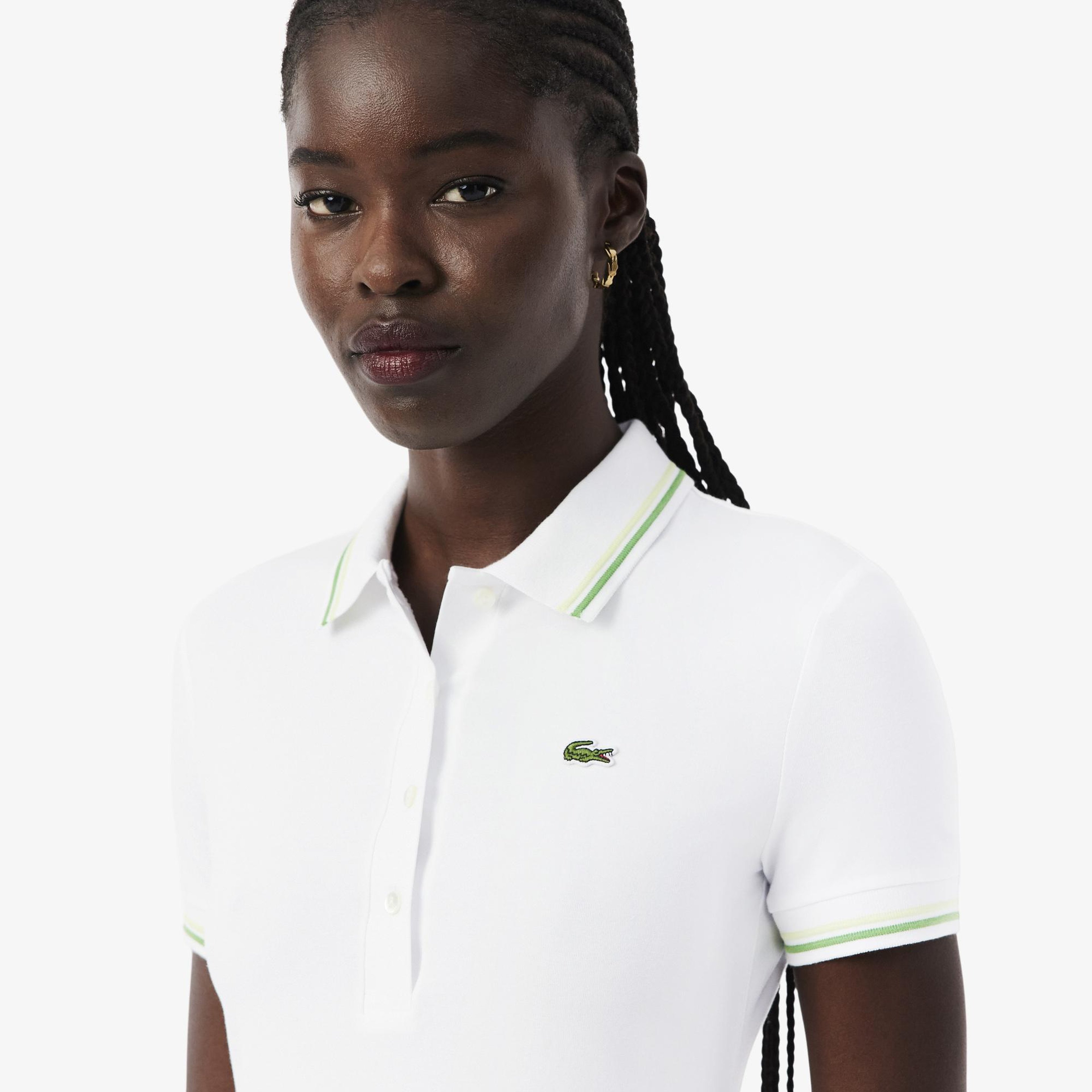 Lacoste Kadın Flare Fit Kısa Kollu Polo Yaka Organik Pamuk Beyaz Elbise