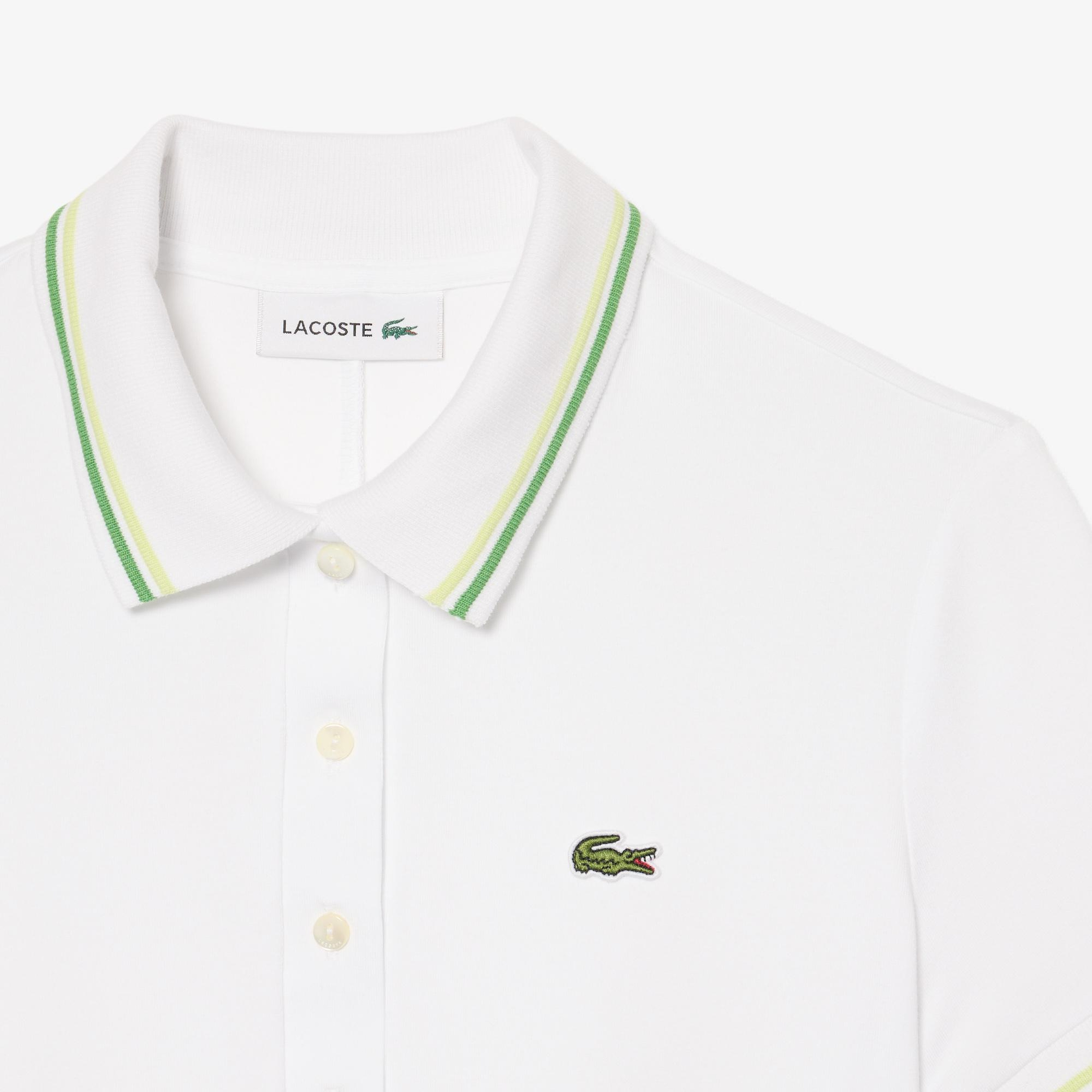 Lacoste Kadın Flare Fit Kısa Kollu Polo Yaka Organik Pamuk Beyaz Elbise