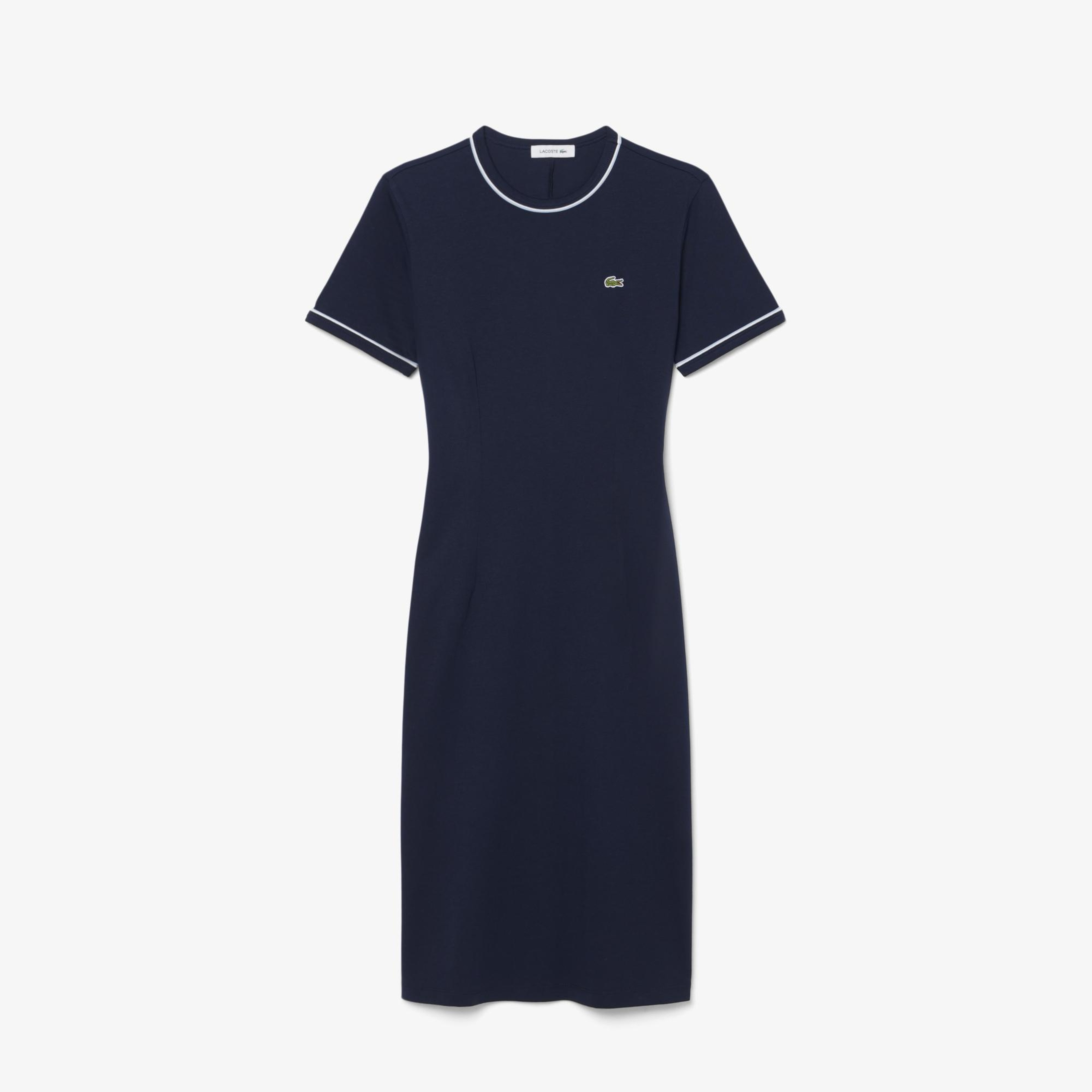 Kadın Slim Fit Kısa Kollu Bisiklet Yaka Organik Pamuk Lacivert Elbise