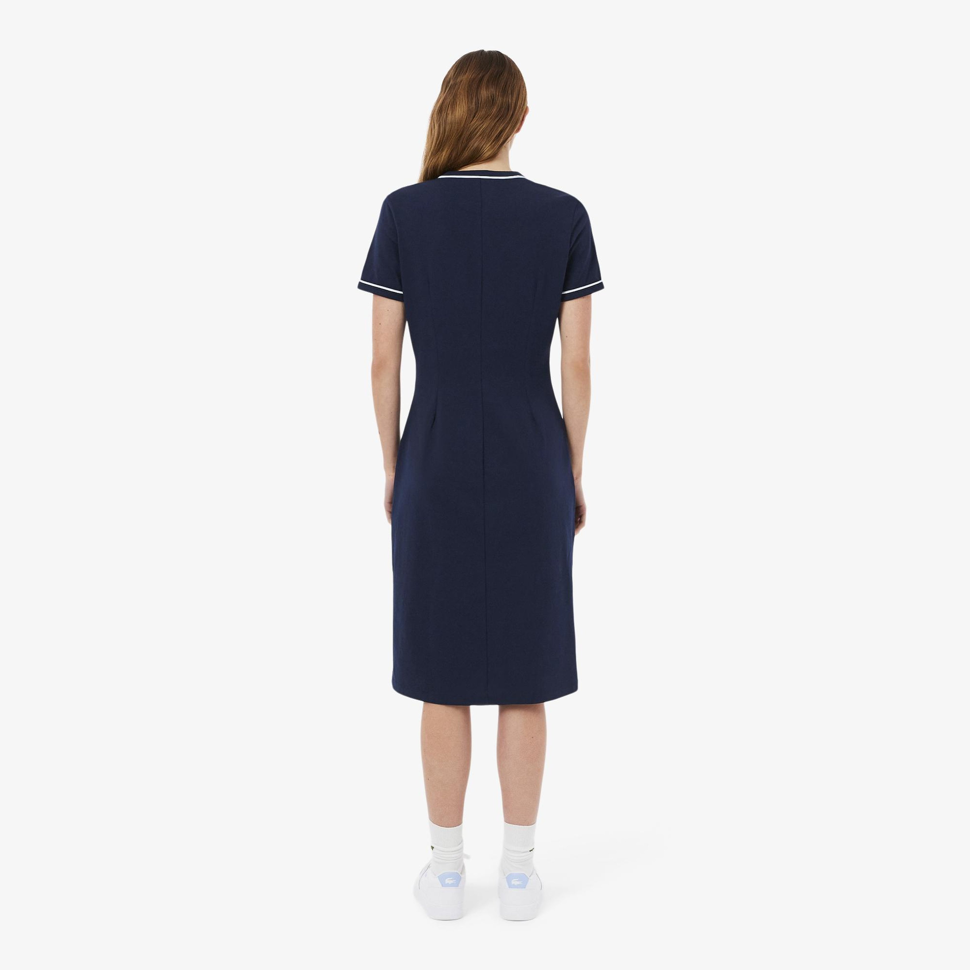 Kadın Slim Fit Kısa Kollu Bisiklet Yaka Organik Pamuk Lacivert Elbise