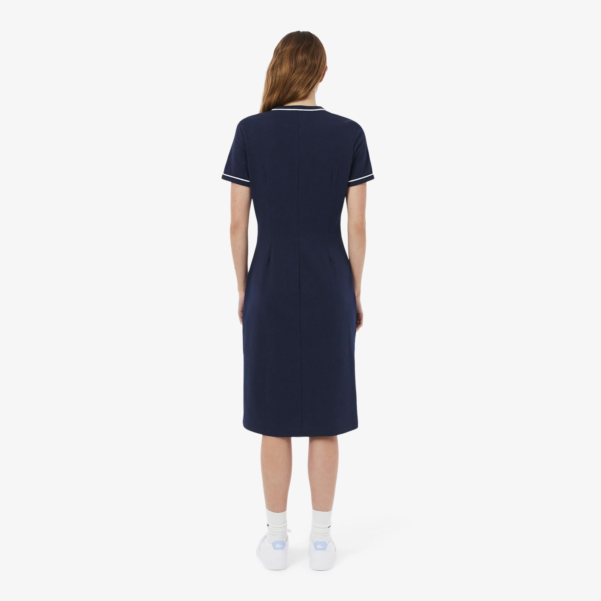 Kadın Slim Fit Kısa Kollu Bisiklet Yaka Organik Pamuk Lacivert Elbise