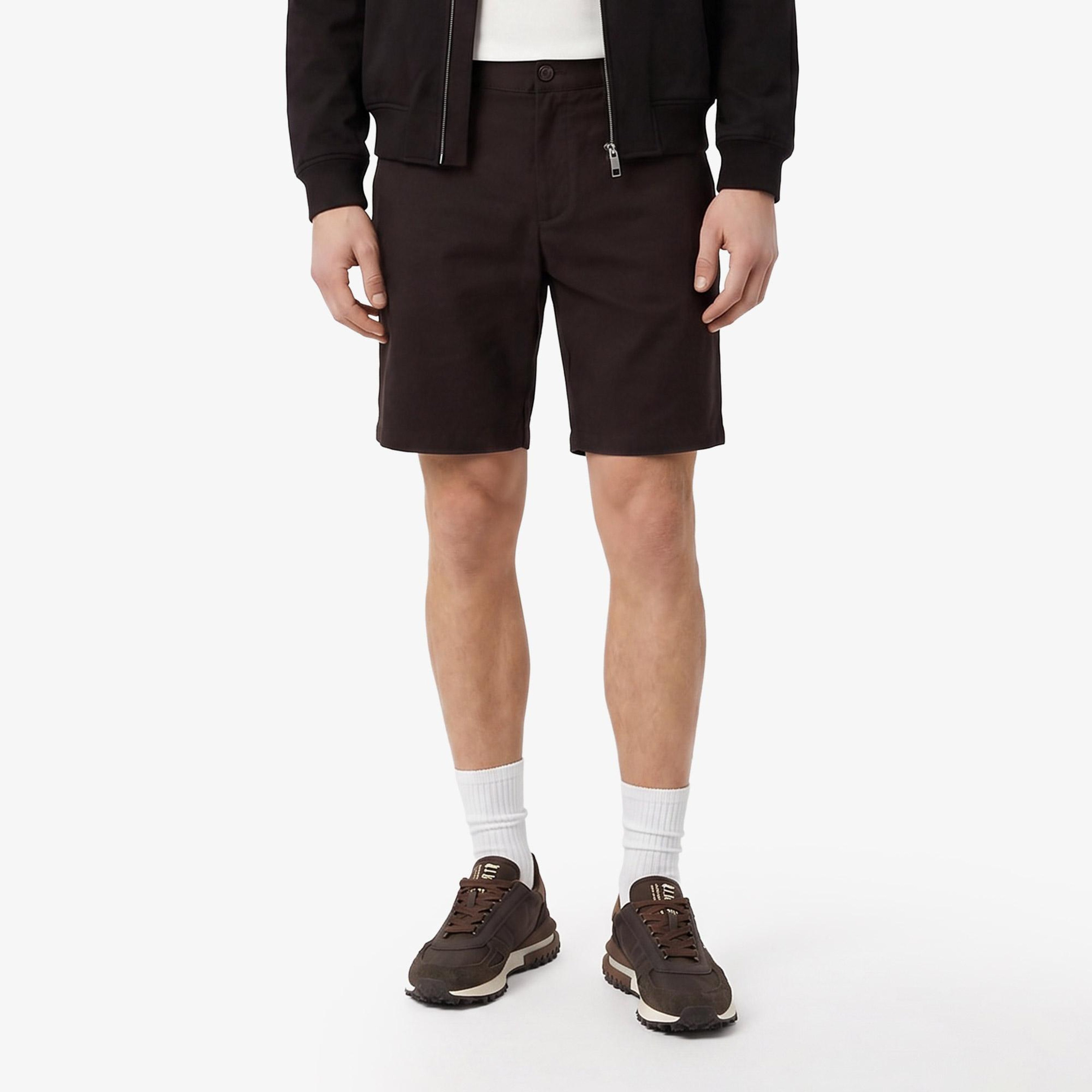 Erkek Tapered Fit Keten Kahverengi Bermuda Şort