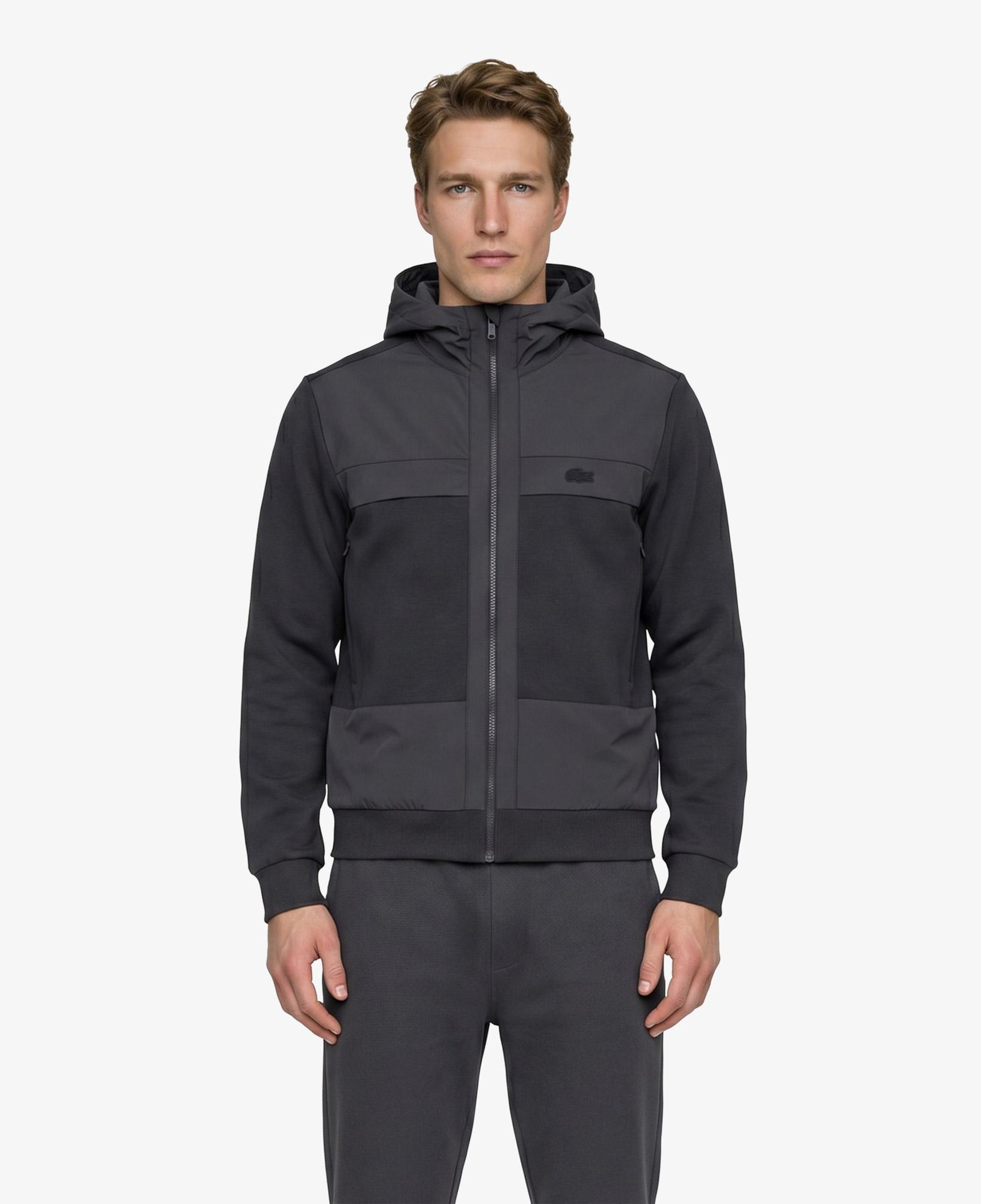 Erkek Regular Fit Fermuarlı Renk Bloklu Koyu Gri Sweatshirt