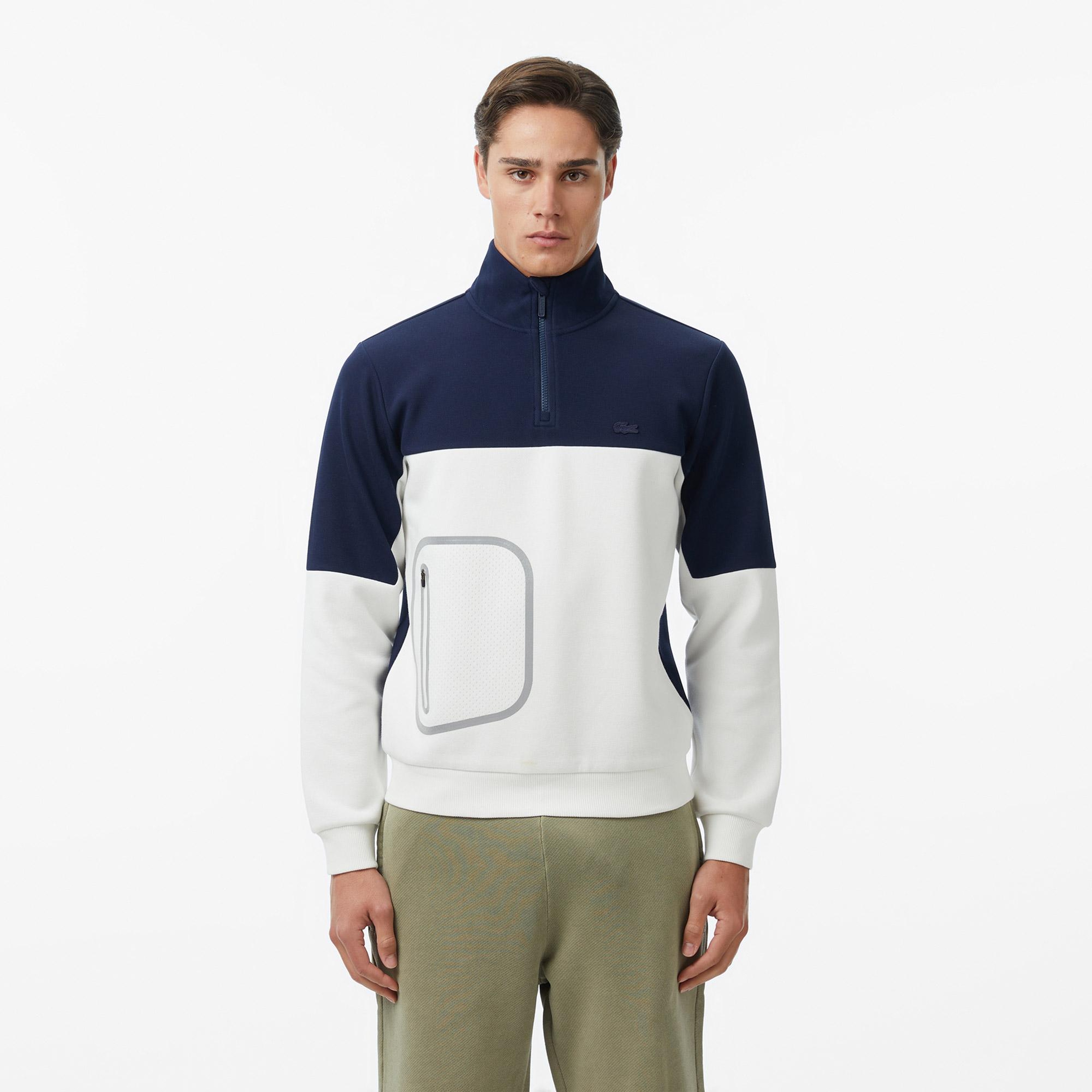 Erkek Relaxed Fit Dik Yaka Renk Bloklu Lacivert Sweatshirt