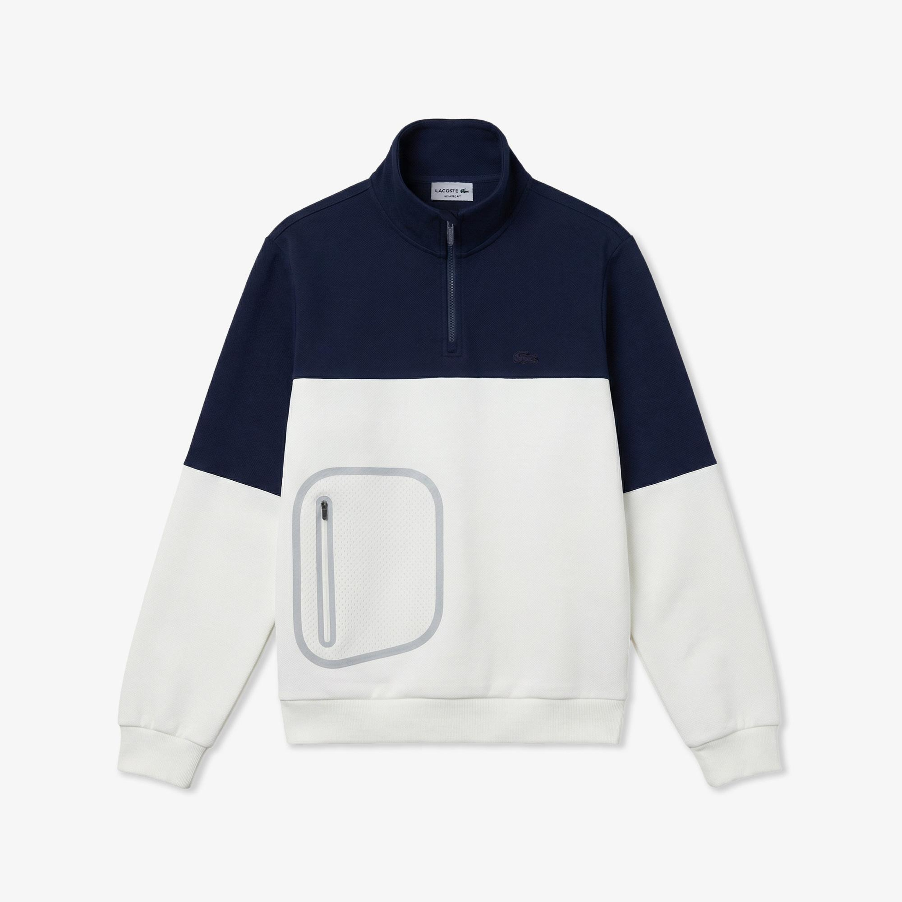 Erkek Relaxed Fit Dik Yaka Renk Bloklu Lacivert Sweatshirt