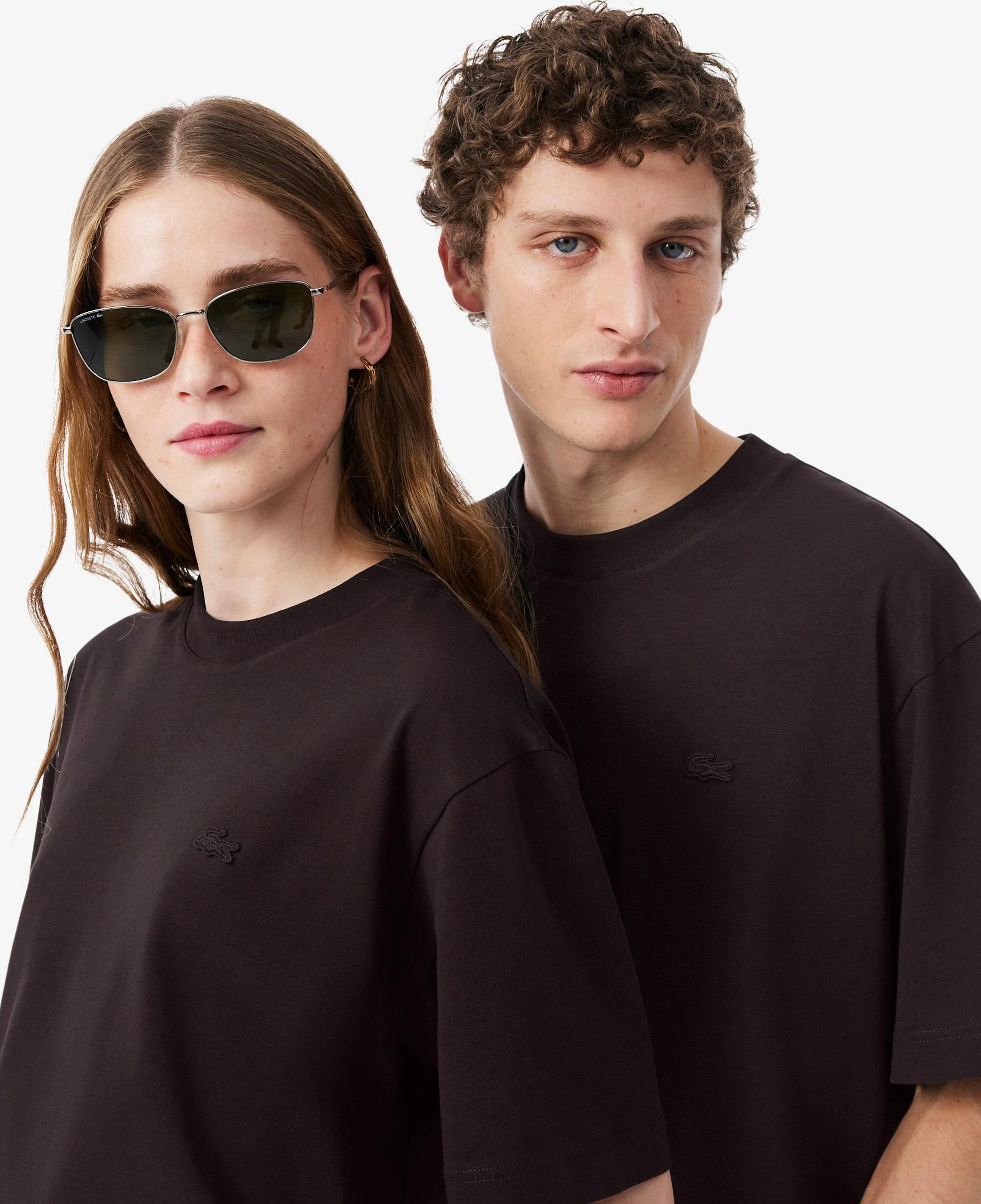 Unisex Loose Fit Bisiklet Yaka Kahverengi T-Shirt