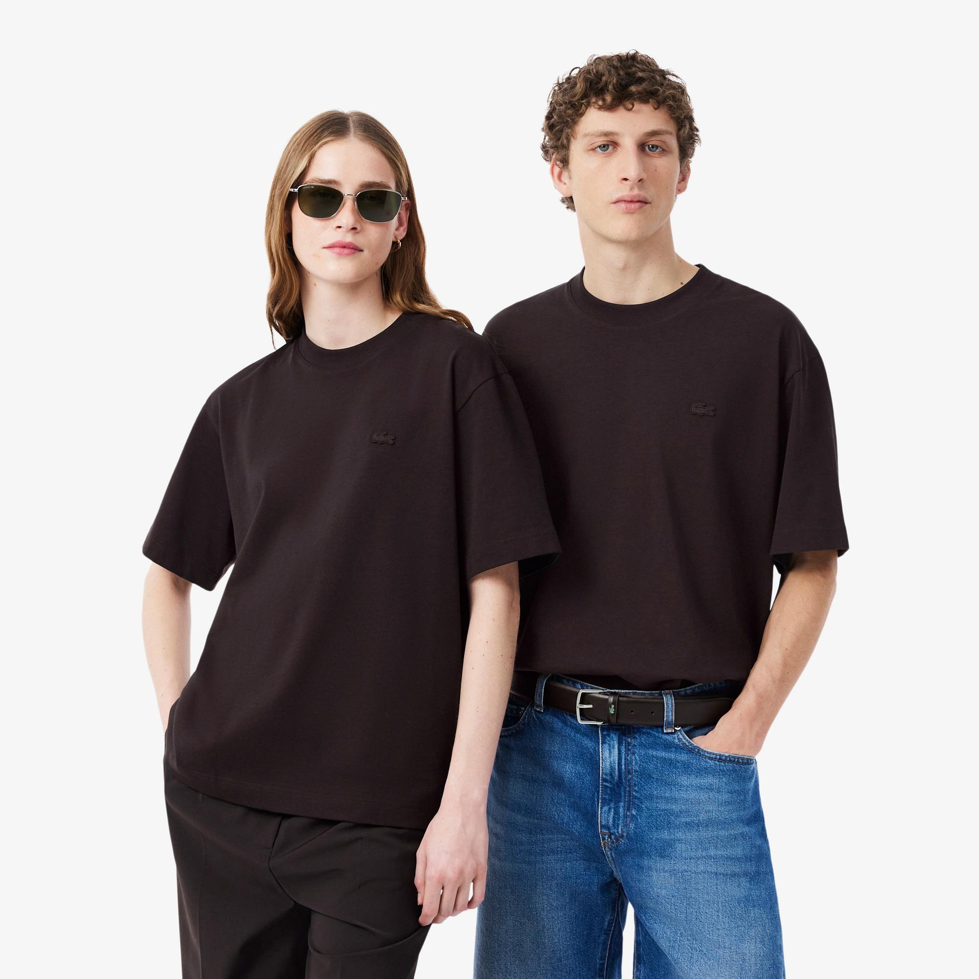 Unisex Loose Fit Bisiklet Yaka Kahverengi T-Shirt