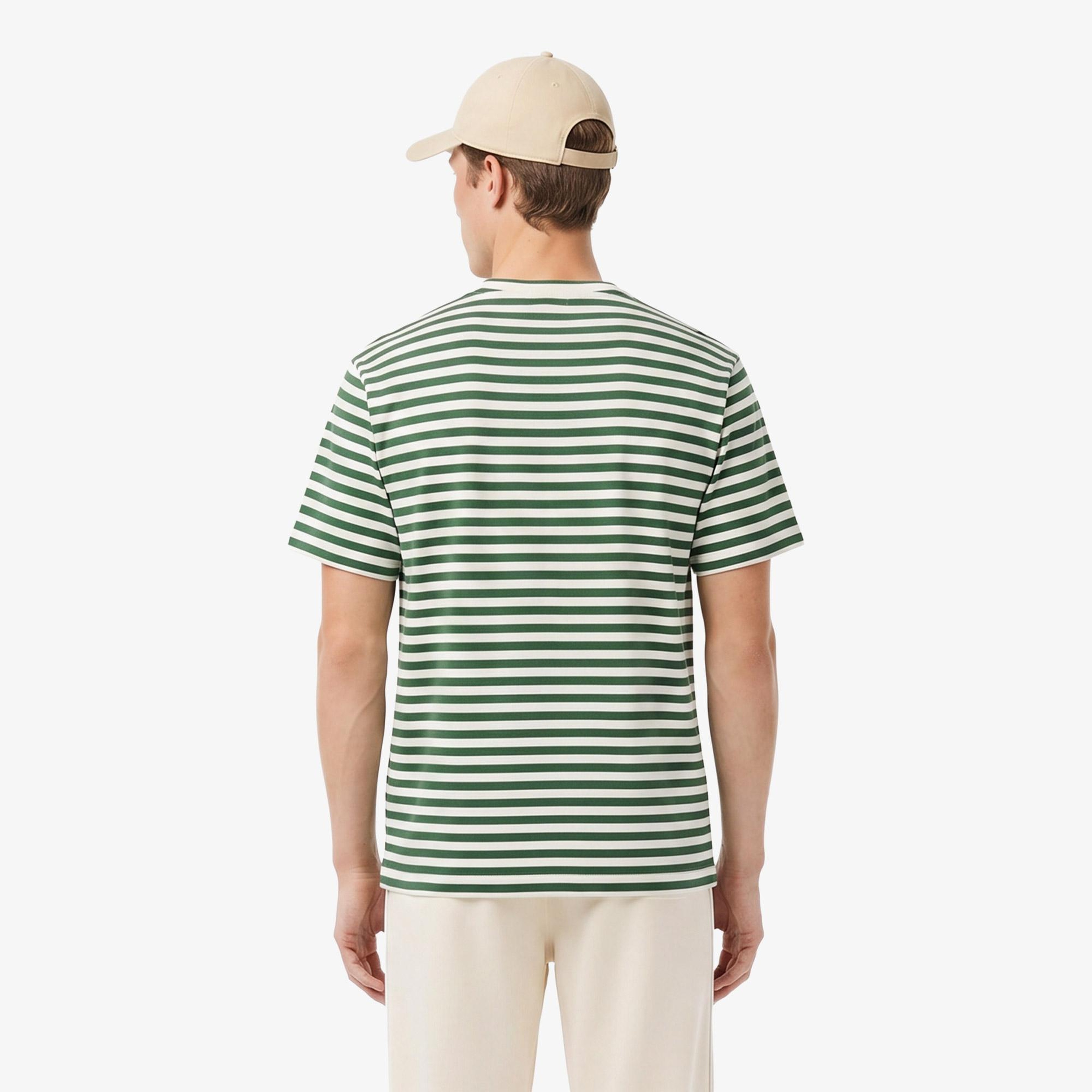 Erkek Relaxed Fit Bisiklet Yaka Çizgili Yeşil T-Shirt