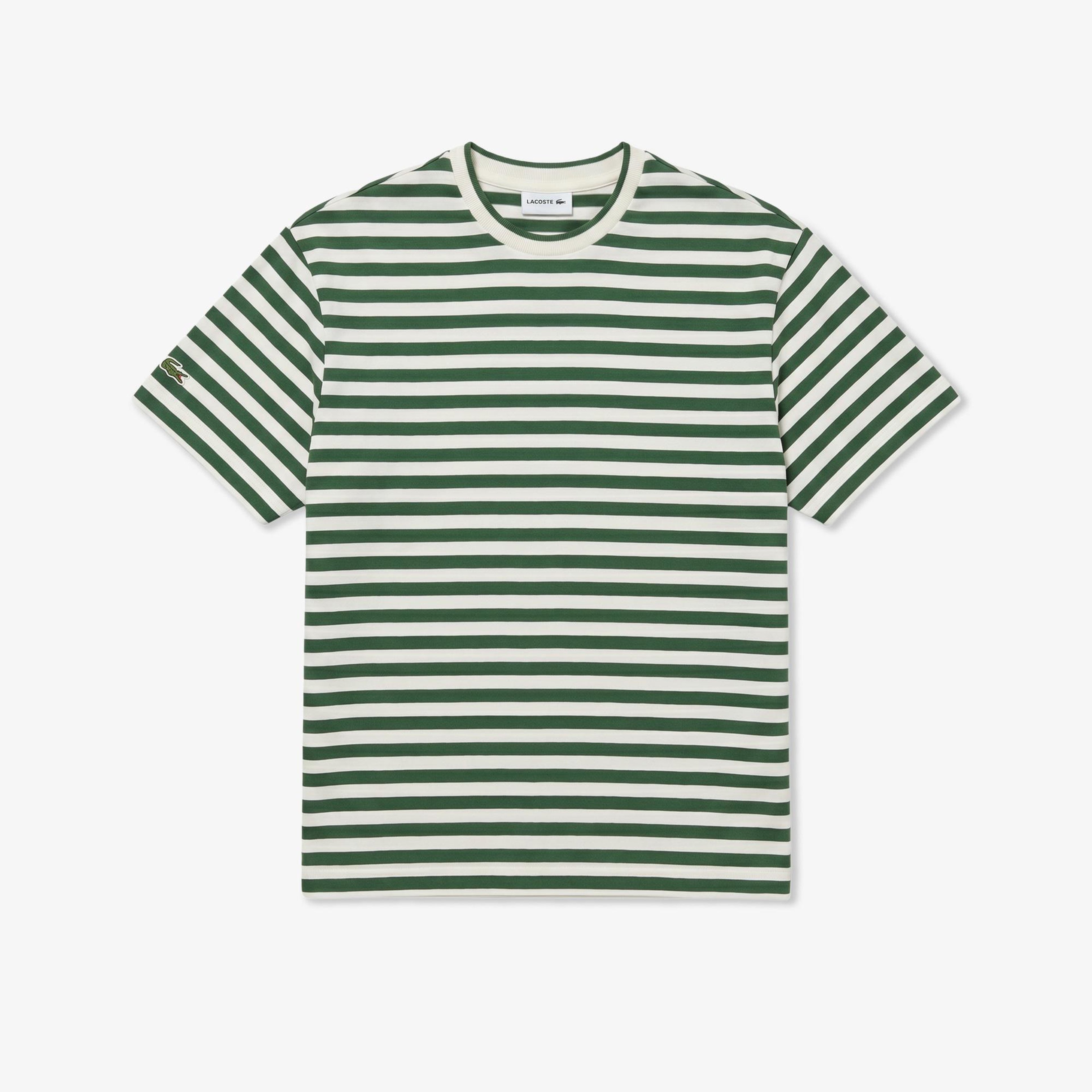 Erkek Relaxed Fit Bisiklet Yaka Çizgili Yeşil T-Shirt