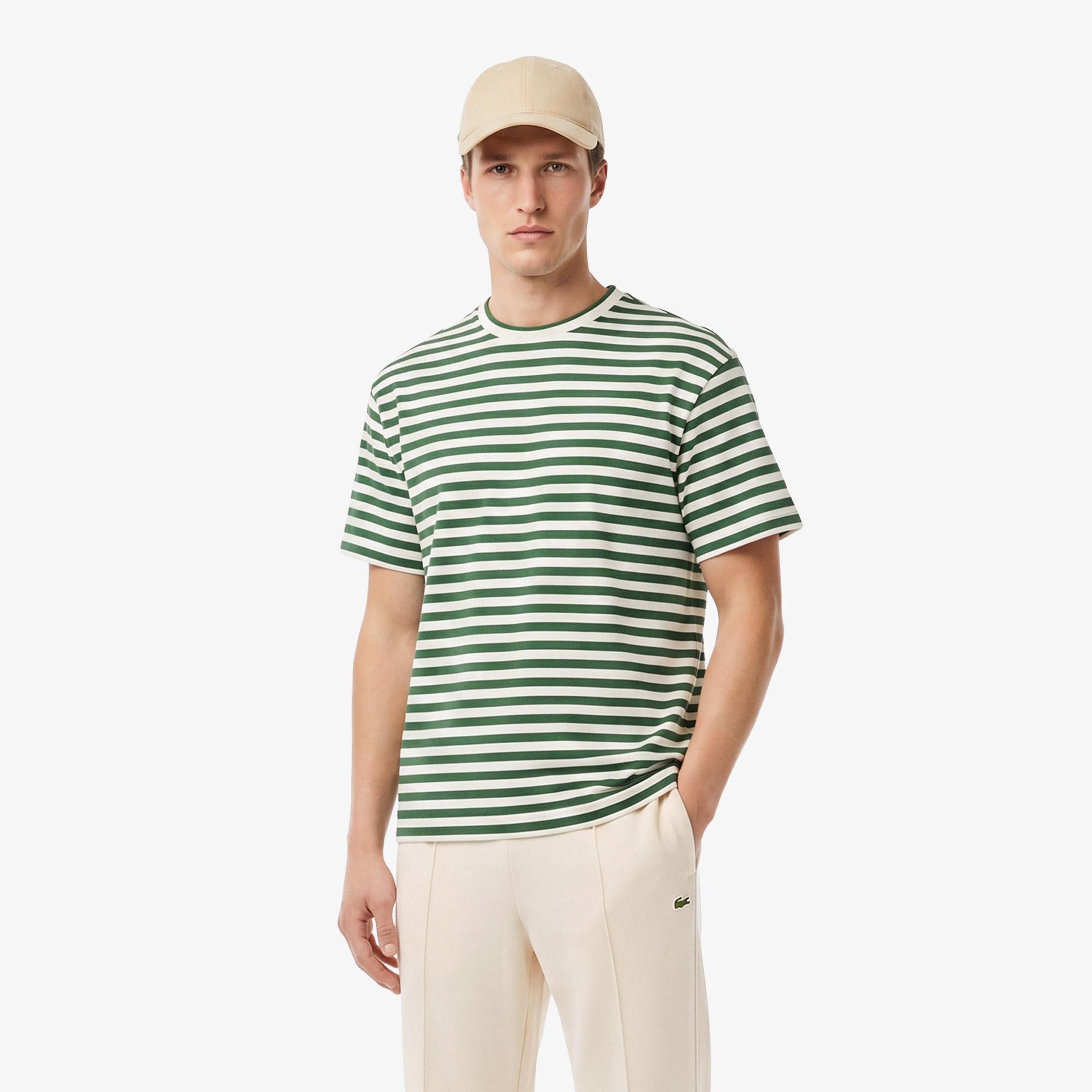 Erkek Relaxed Fit Bisiklet Yaka Çizgili Yeşil T-Shirt