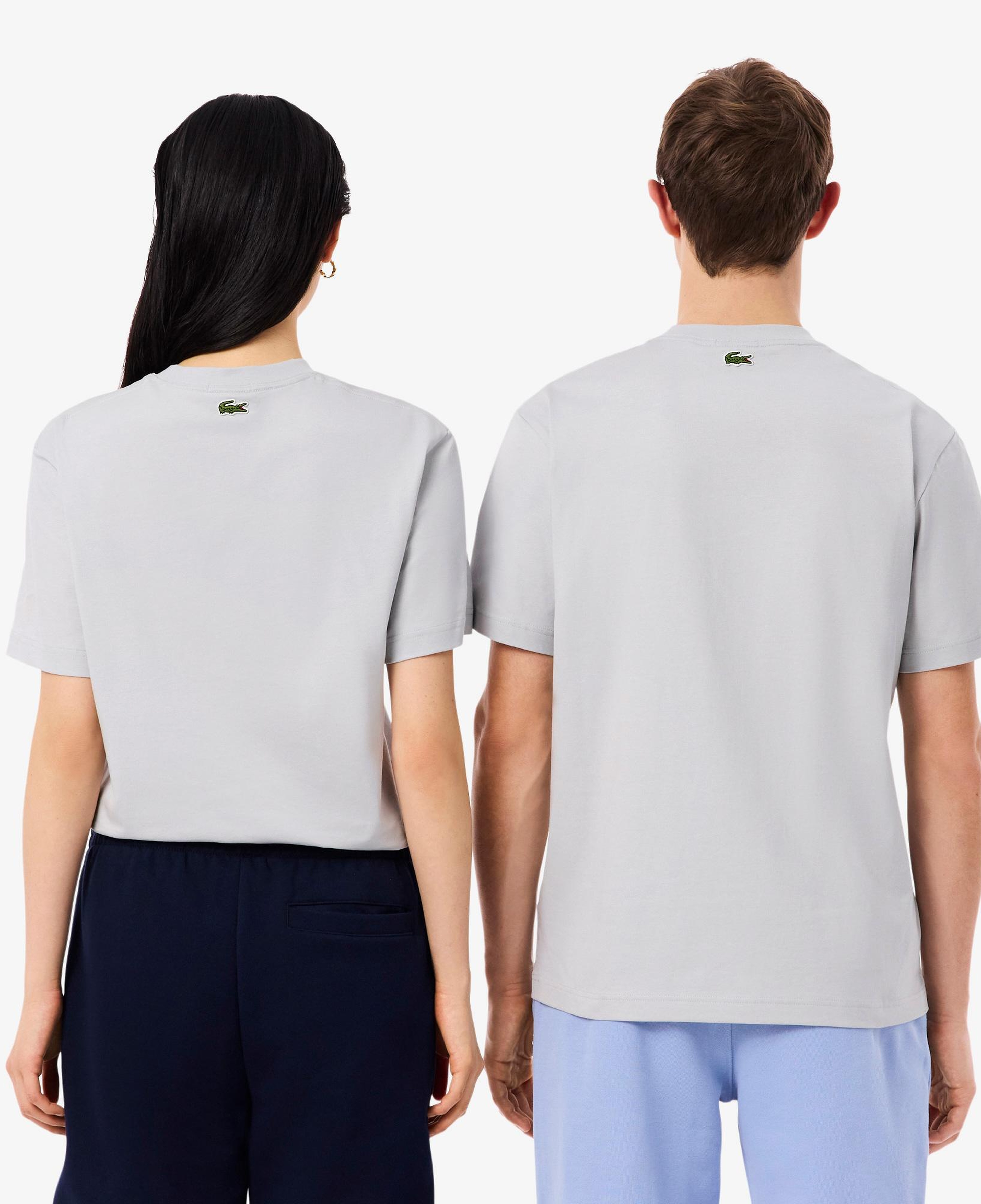 Unisex Classic Fit Bisiklet Yaka Baskılı Gri T-Shirt