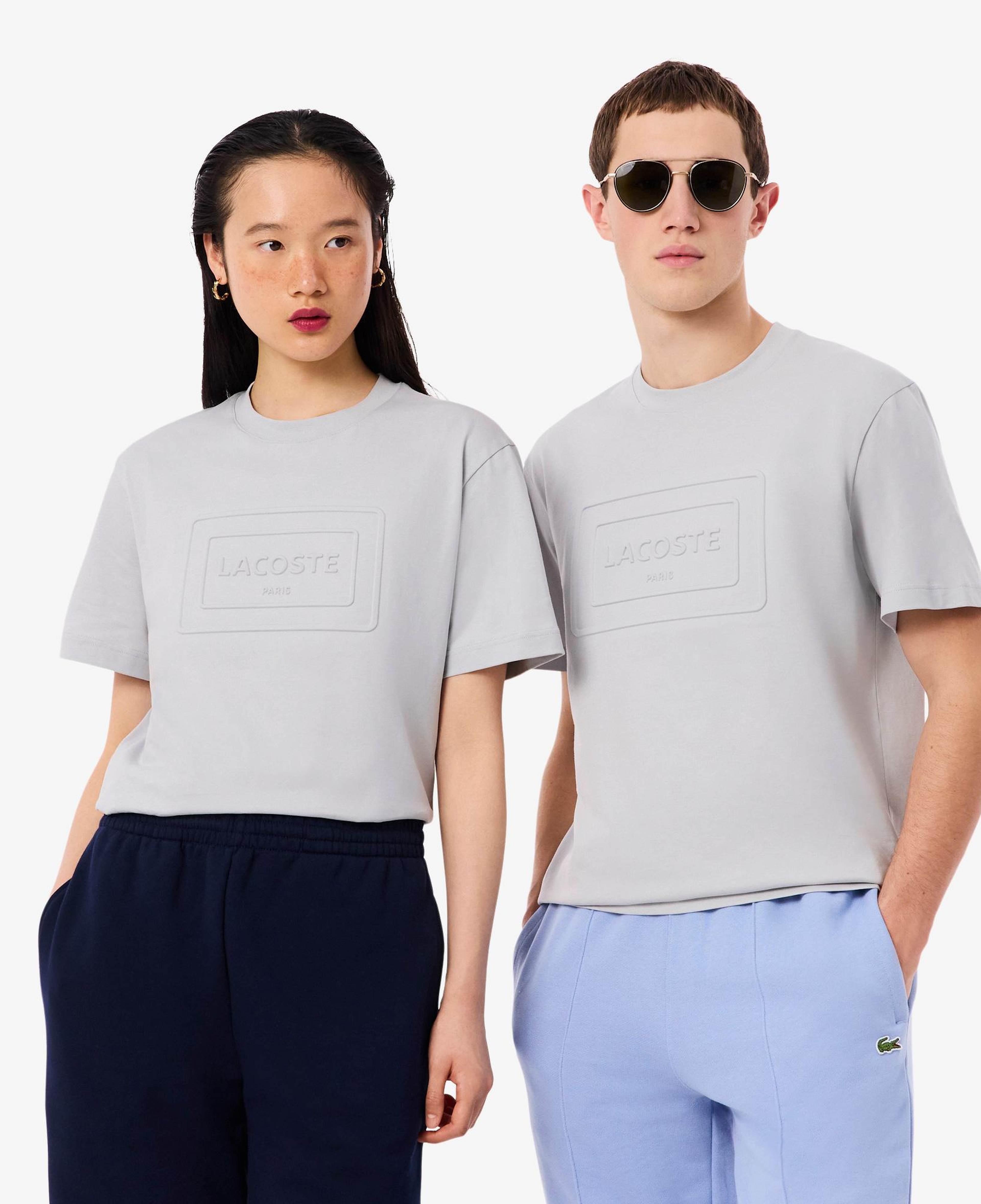 Unisex Classic Fit Bisiklet Yaka Baskılı Gri T-Shirt