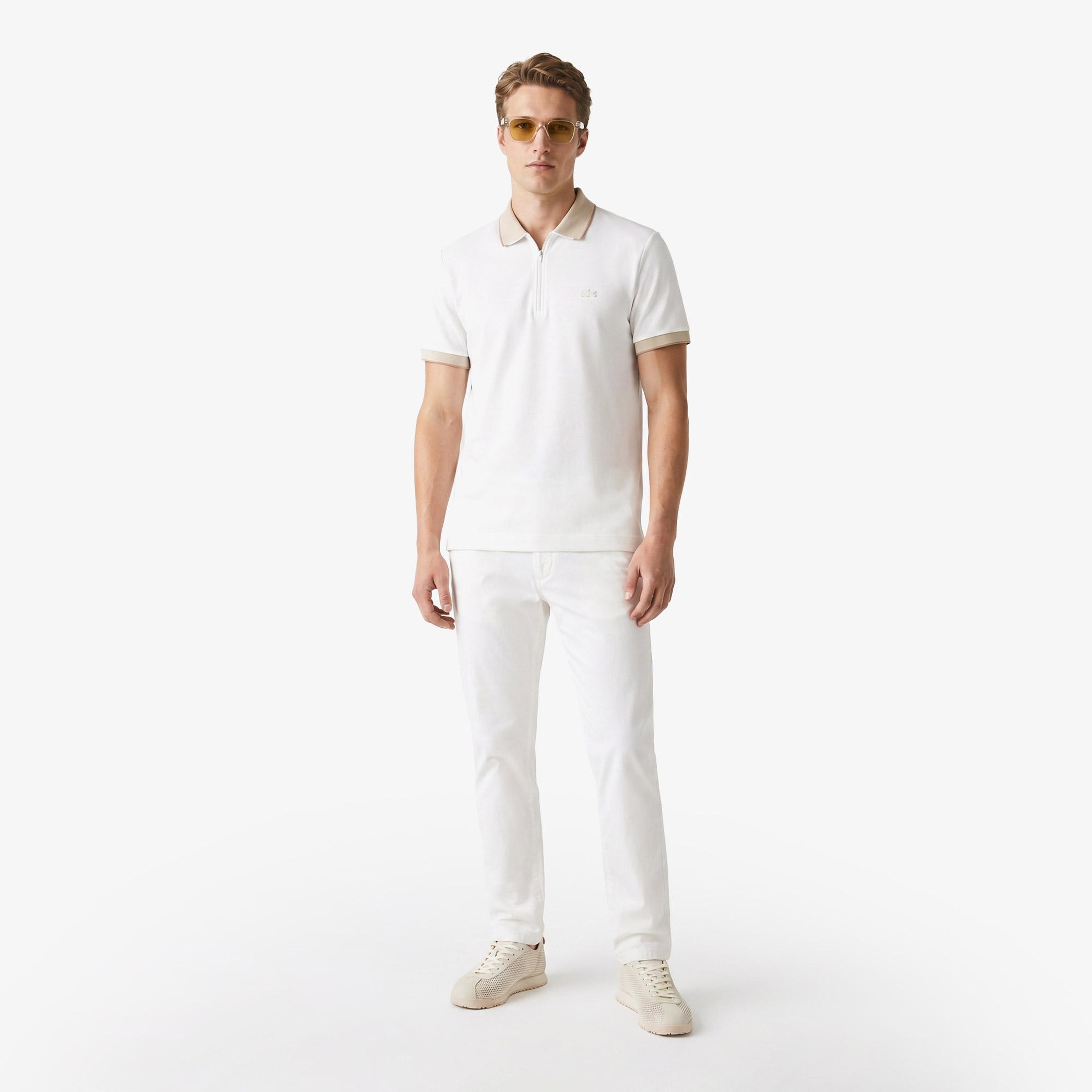 Erkek Regular Fit Renk Bloklu Krem Polo