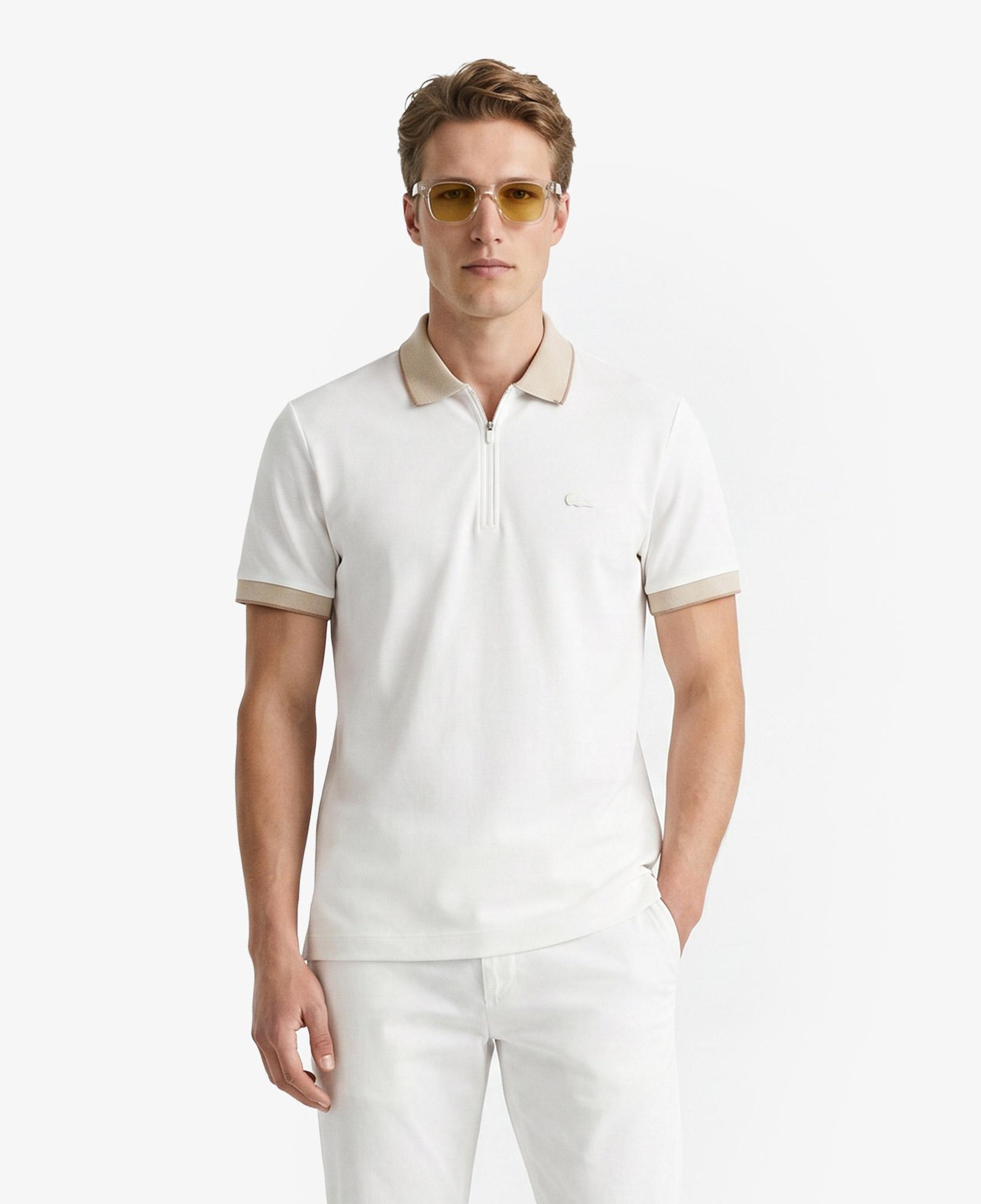 Erkek Regular Fit Renk Bloklu Krem Polo