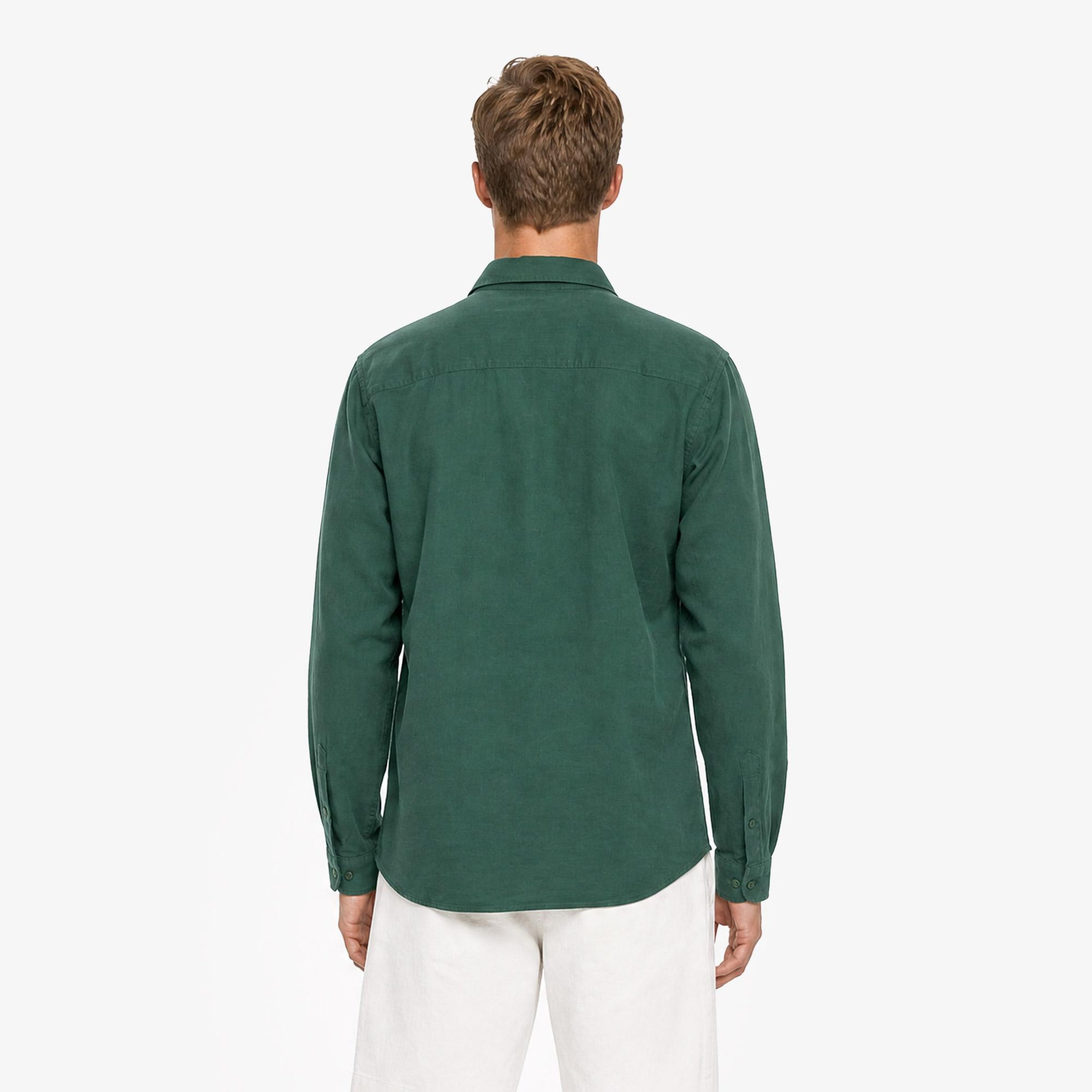 Erkek Regular Fit Keten Yeşil Gömlek