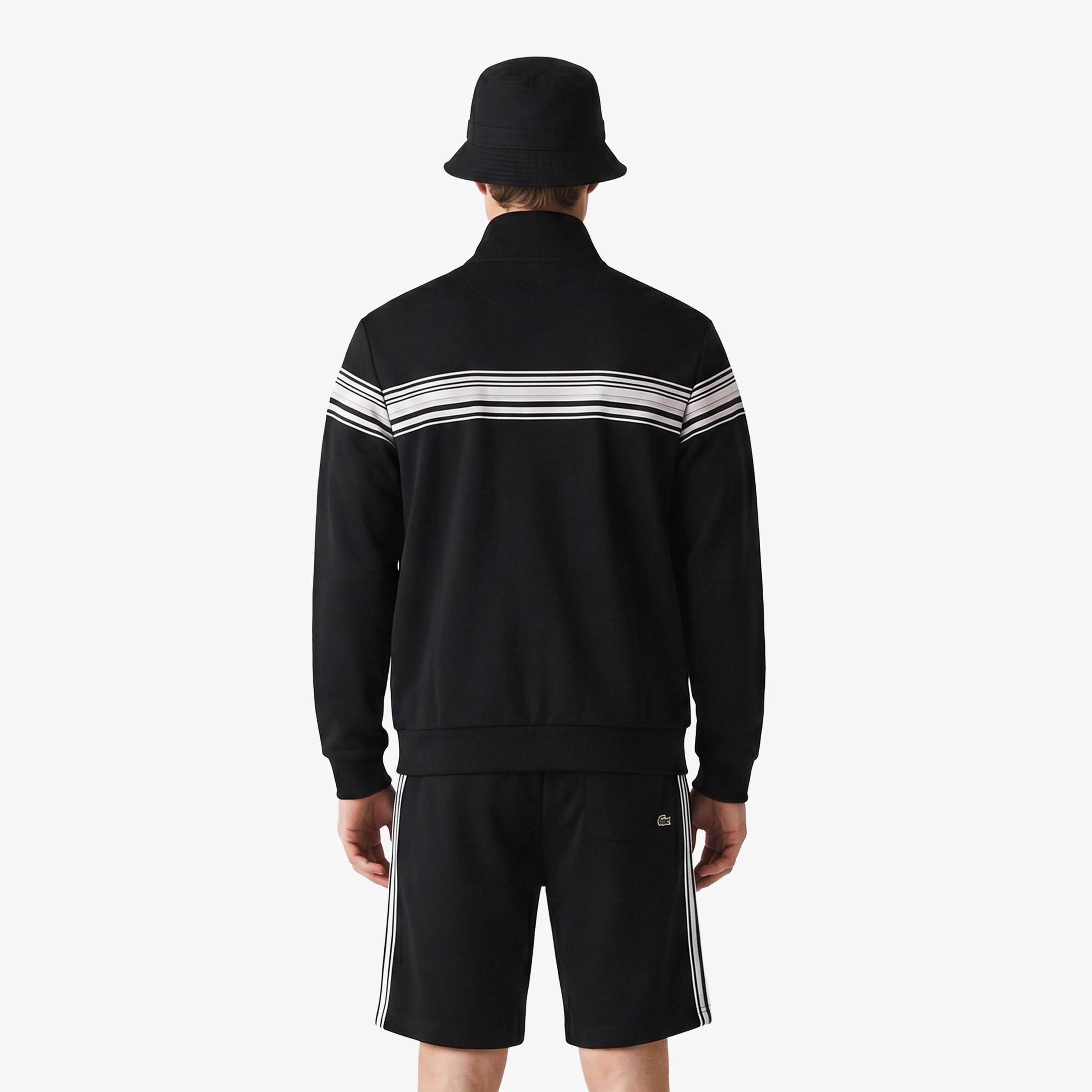 Erkek Regular Fit Fermuarlı Renk Bloklu Siyah Sweatshirt