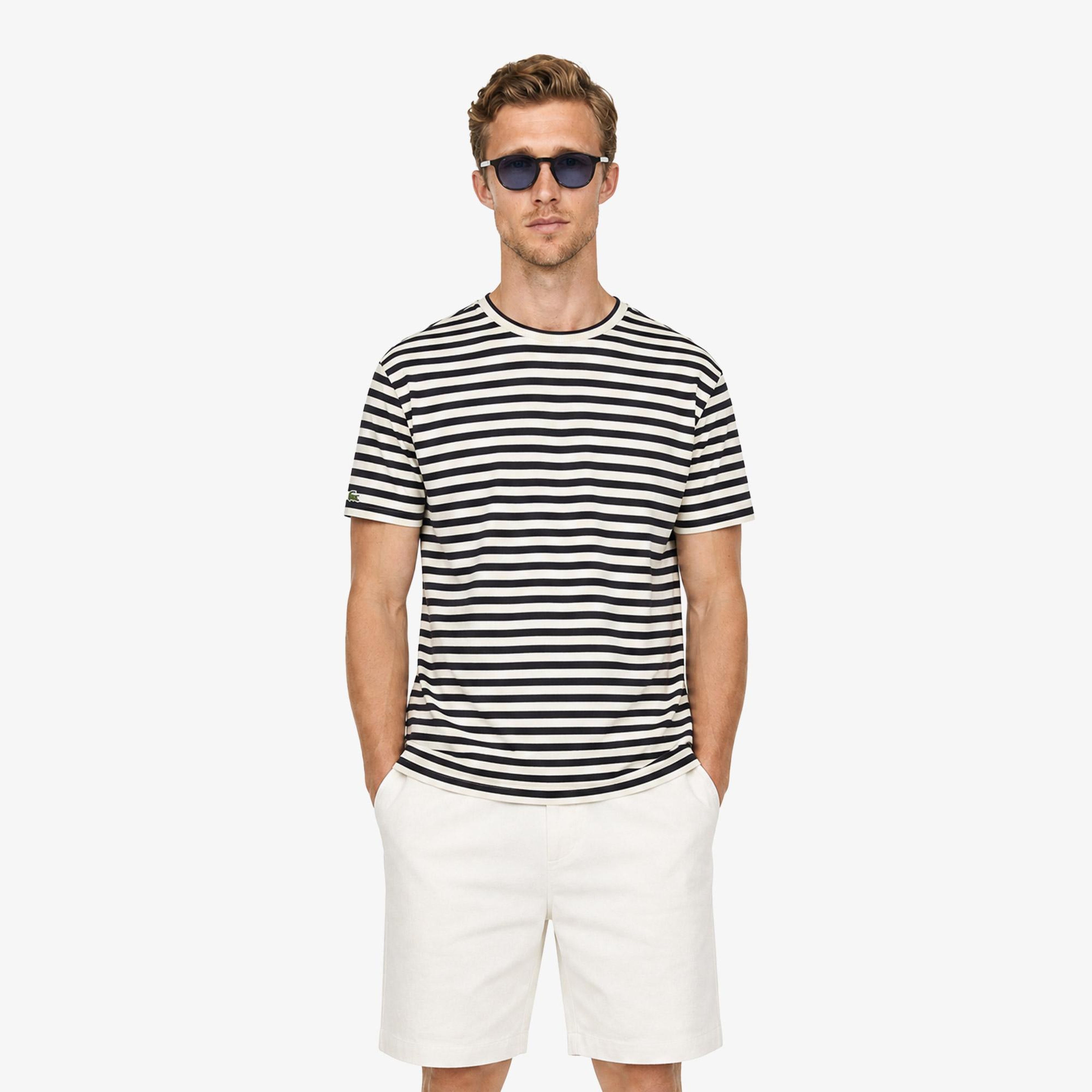 Erkek Relaxed Fit Bisiklet Yaka Çizgili Kahverengi T-Shirt
