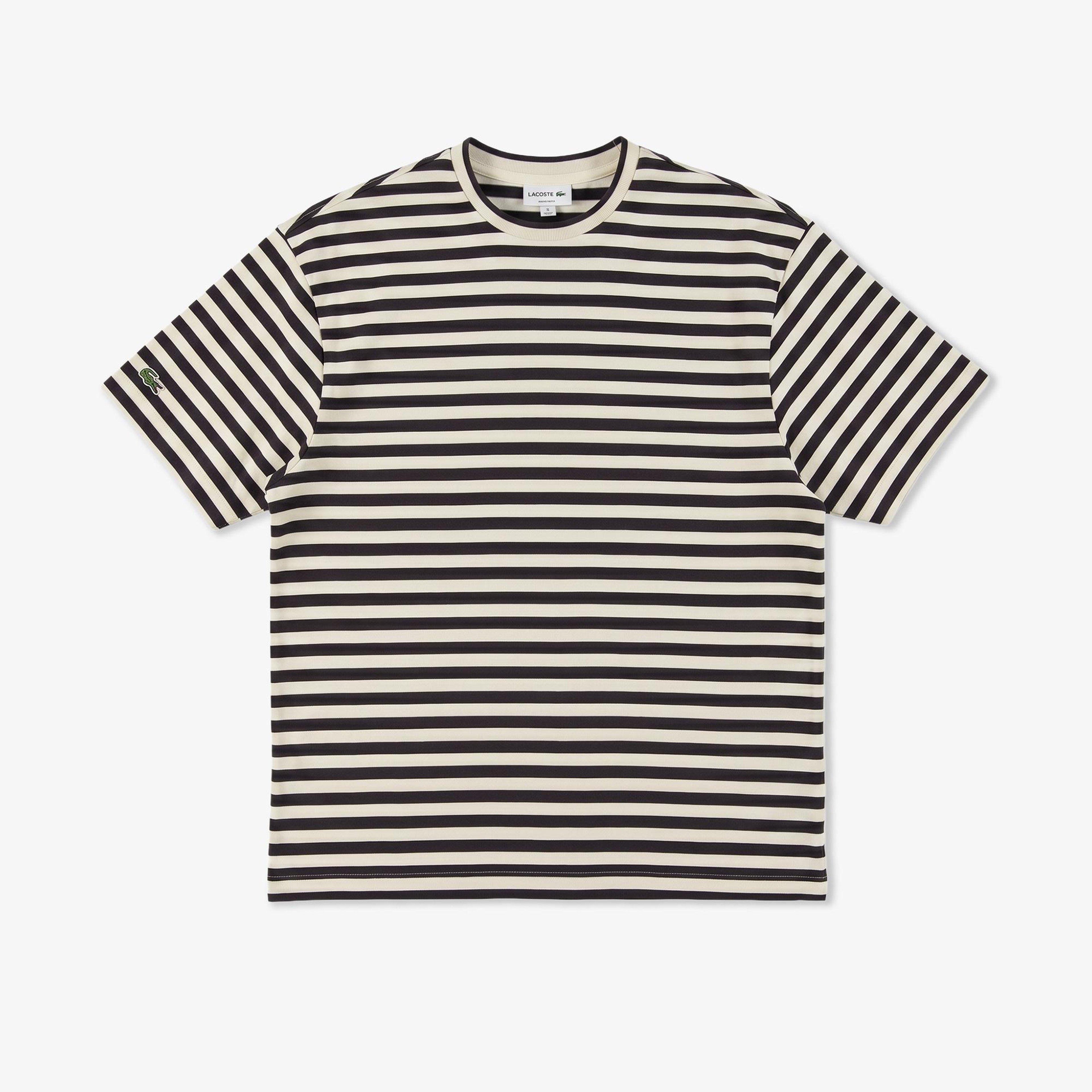 Erkek Relaxed Fit Bisiklet Yaka Çizgili Kahverengi T-Shirt
