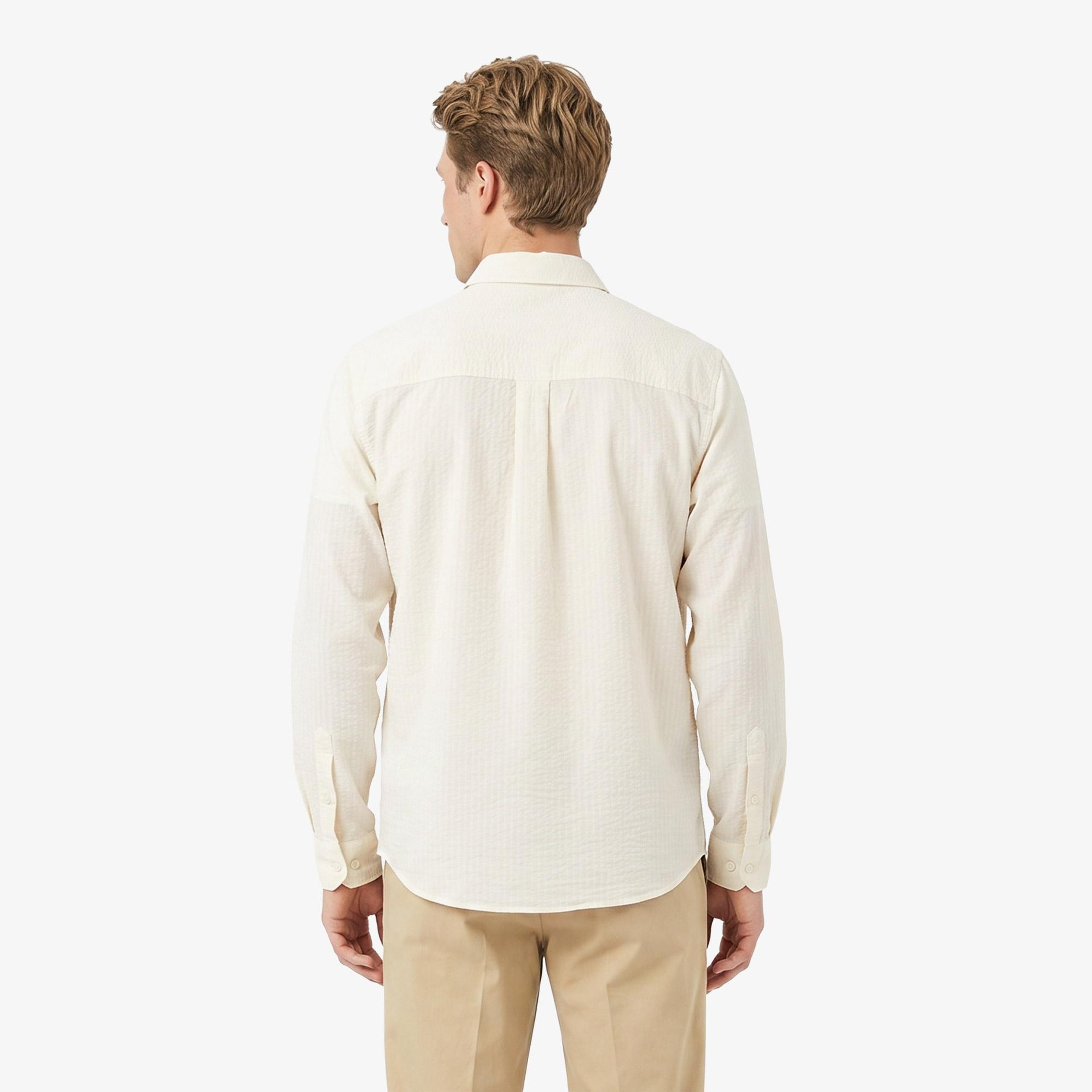 Erkek Regular Fit Düğmeli Yaka Krem Gömlek