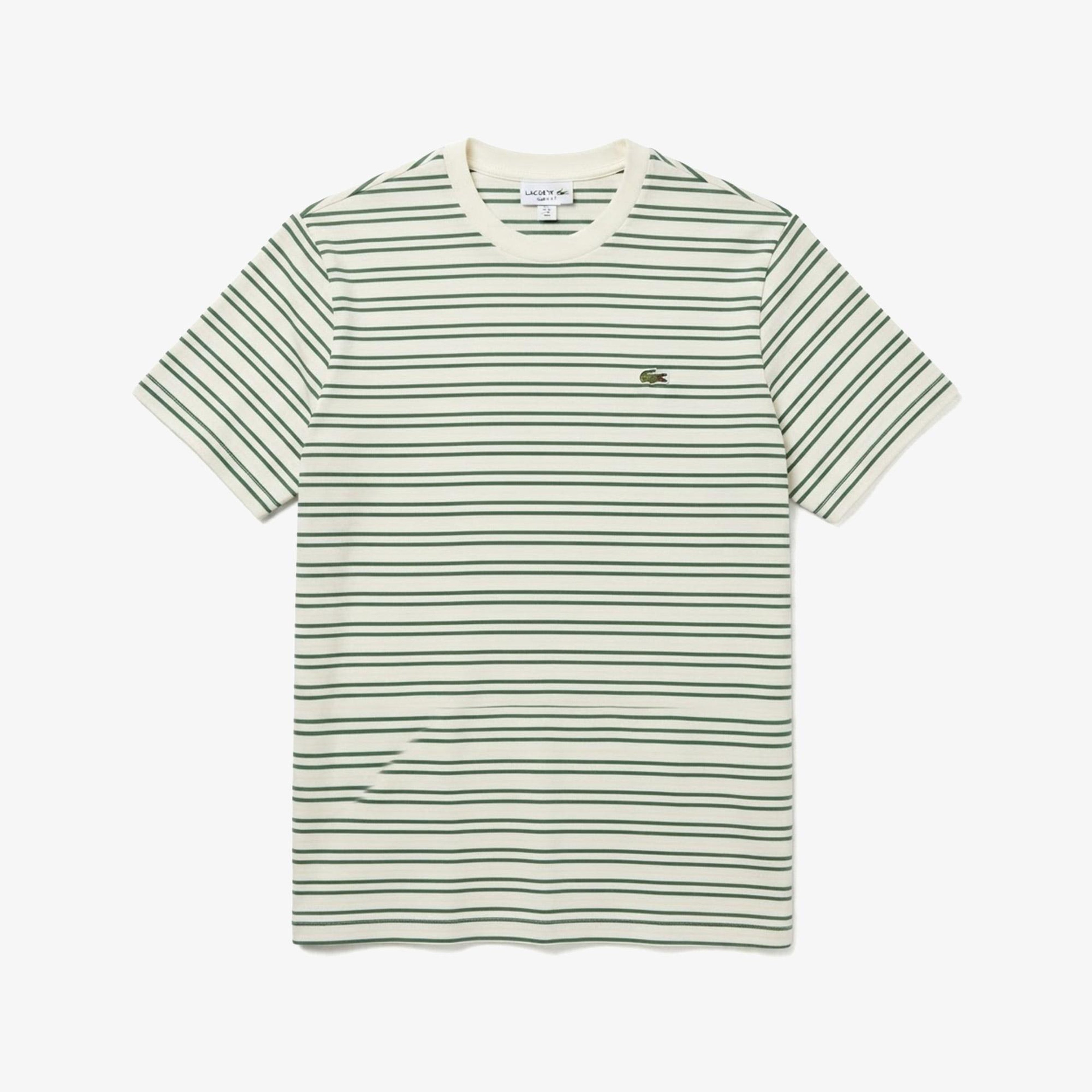 Erkek Classic Fit Bisiklet Yaka Çizgili Yeşil T-Shirt