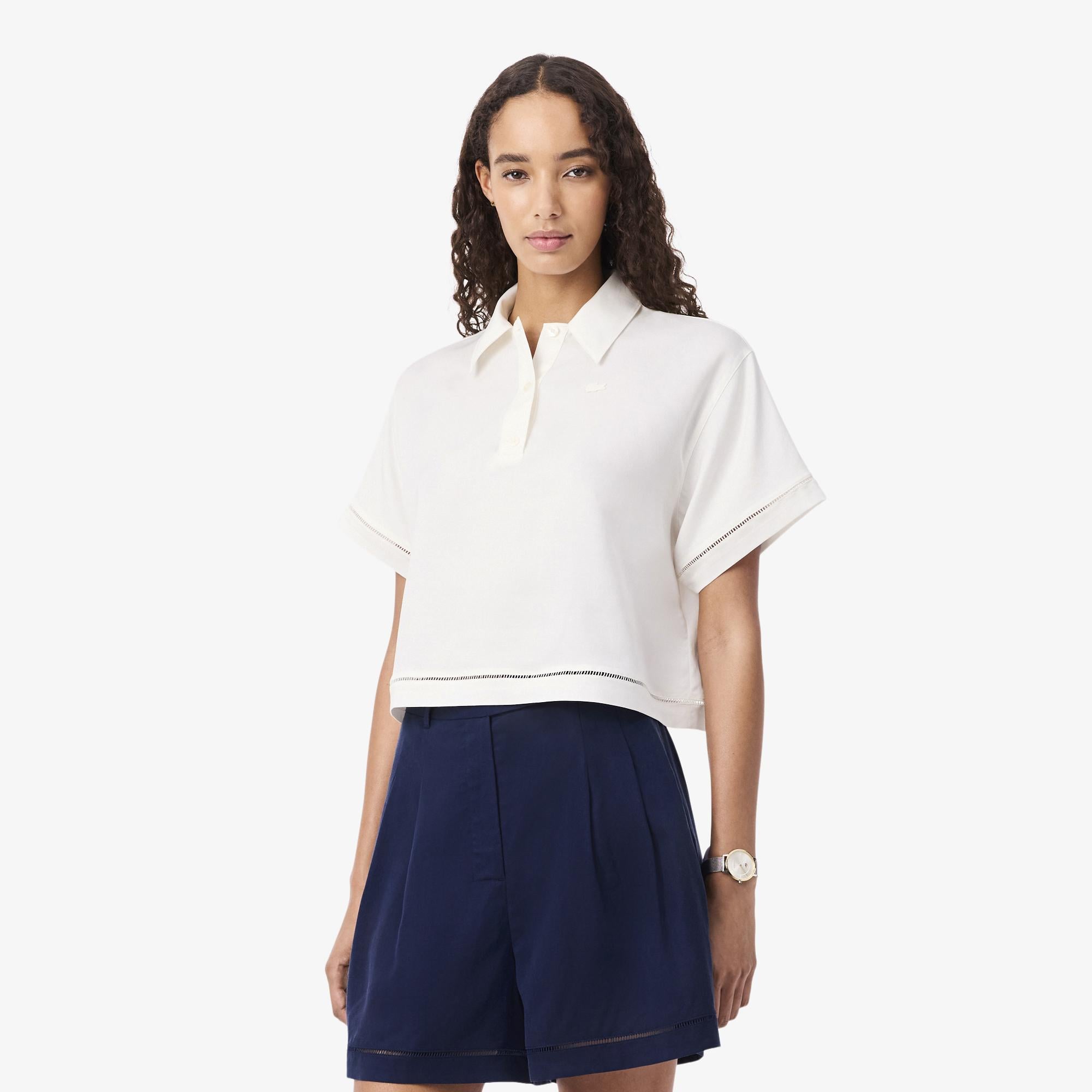 Kadın Oversize Fit Truvakar Kollu Beyaz Polo