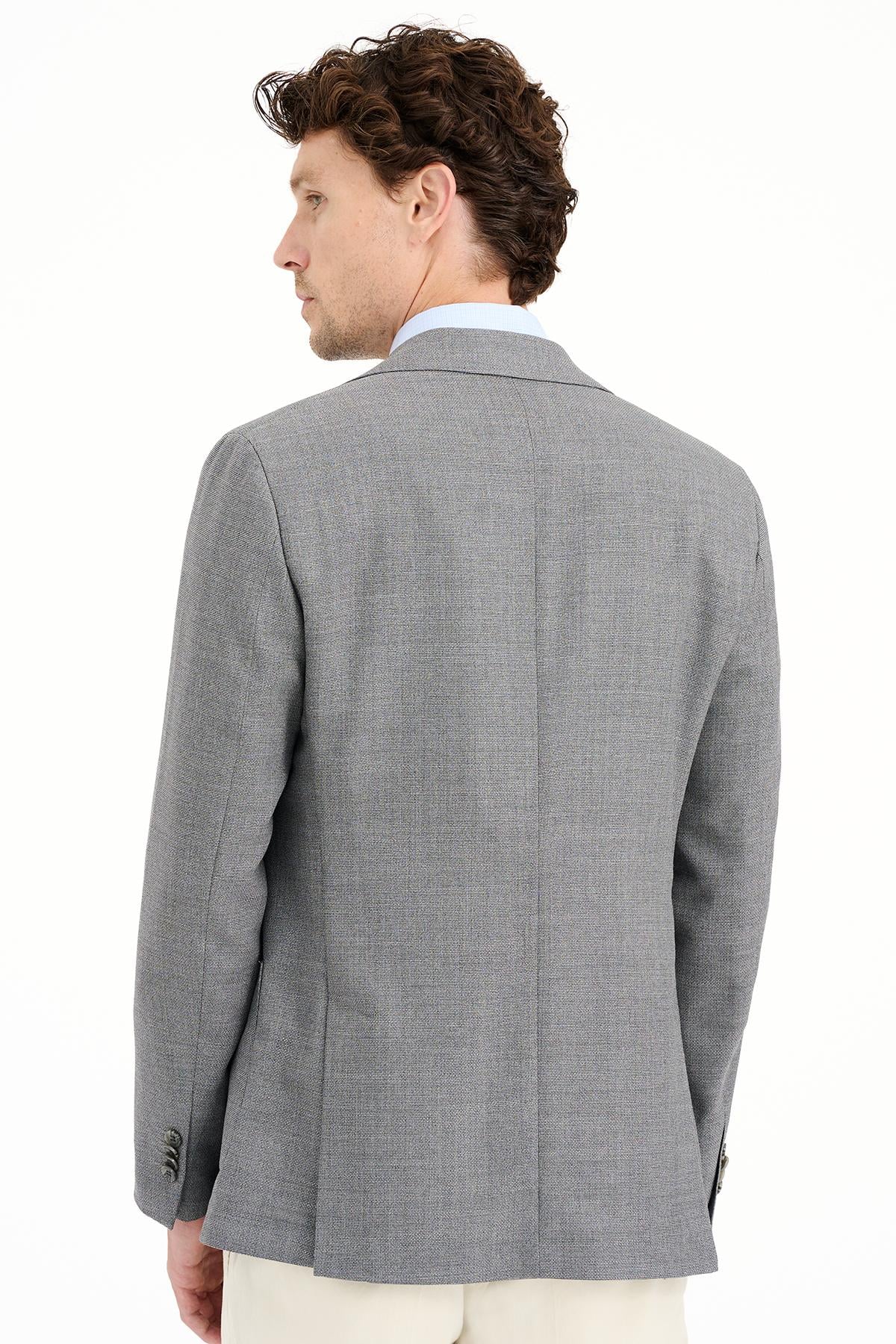 Erkek Gri Vitale Barberis Kumaşıyla Üretilmiş Yün Ceket