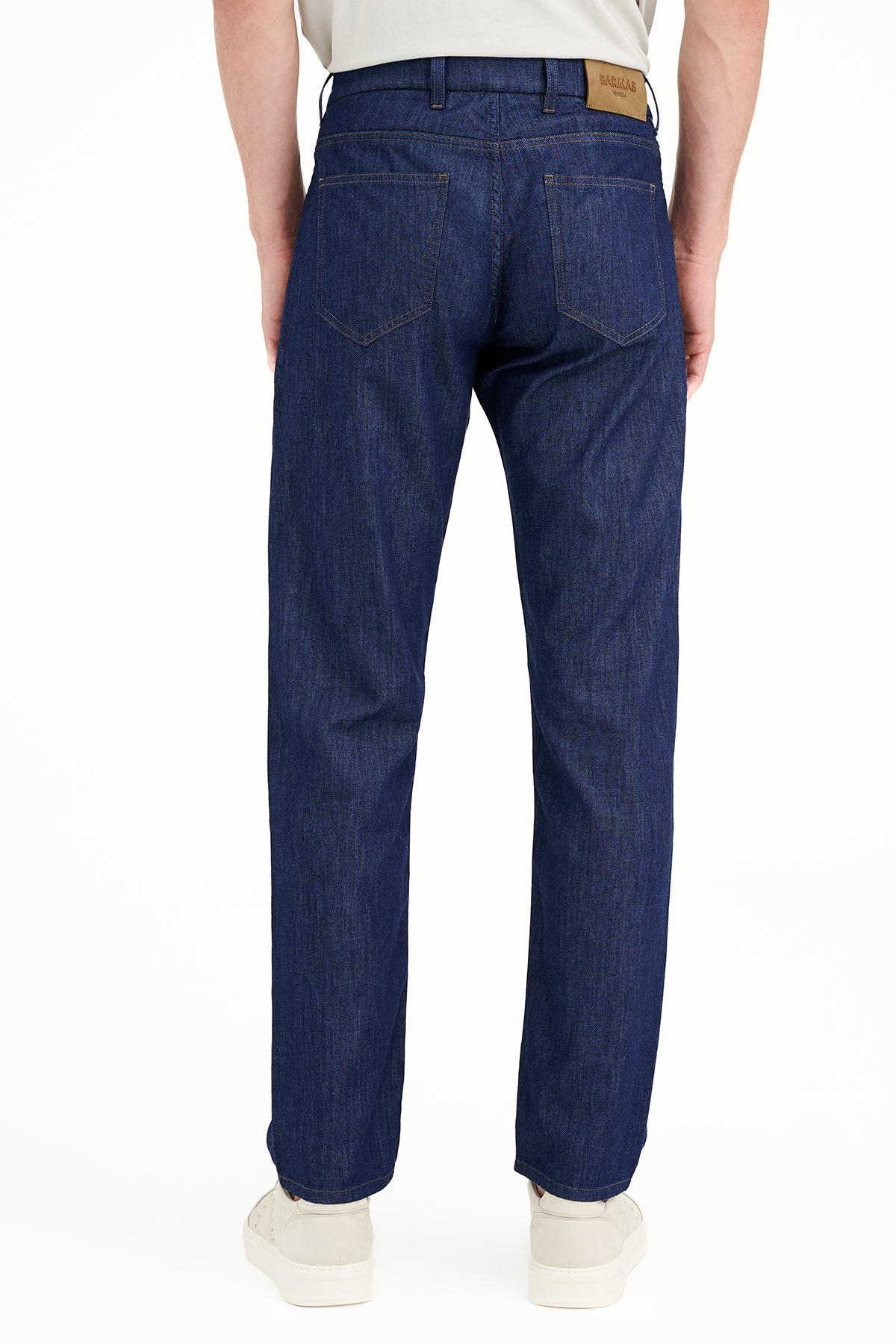 Erkek Mavi İpek Karışımlı Jean Pantolon