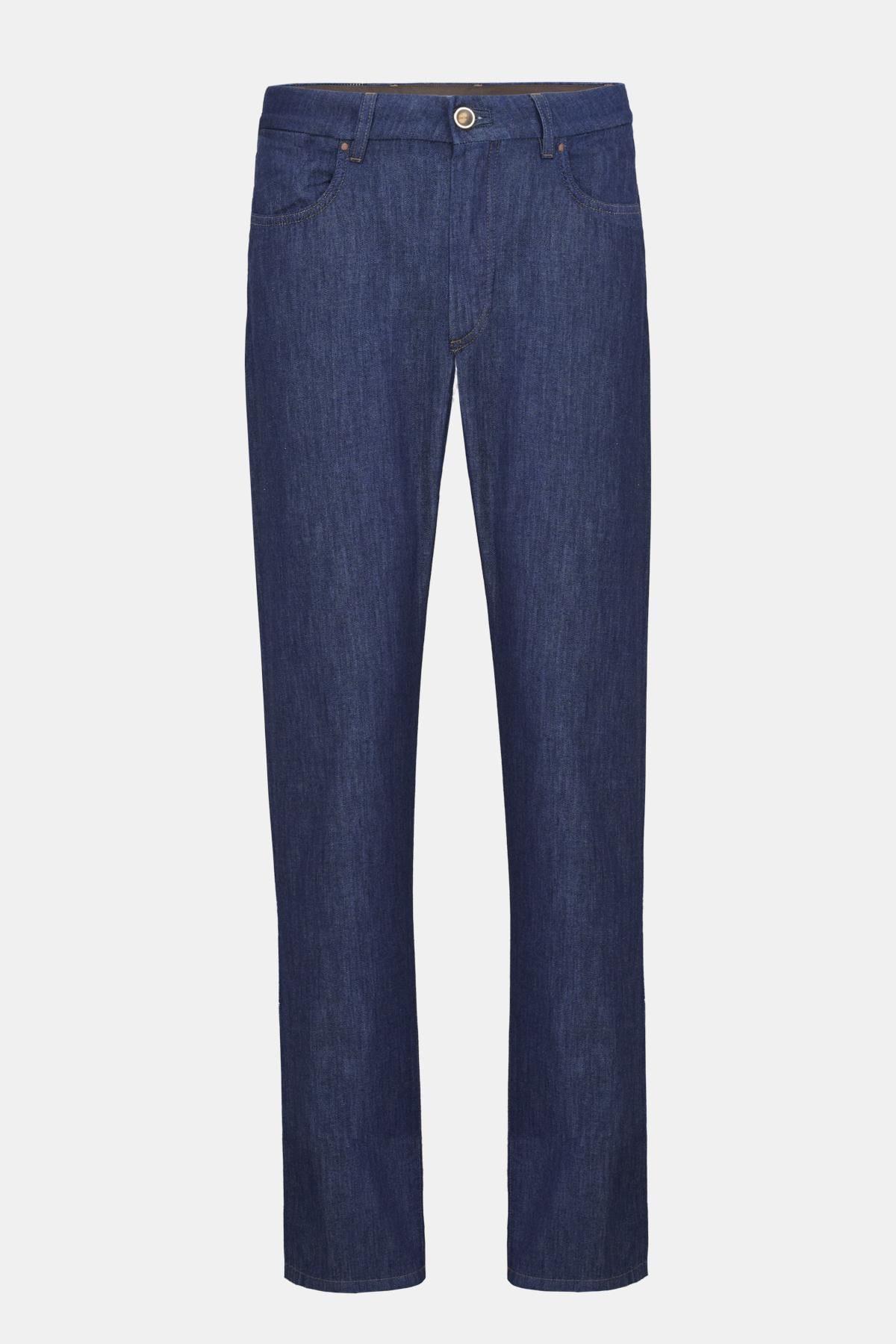 Erkek Mavi İpek Karışımlı Jean Pantolon