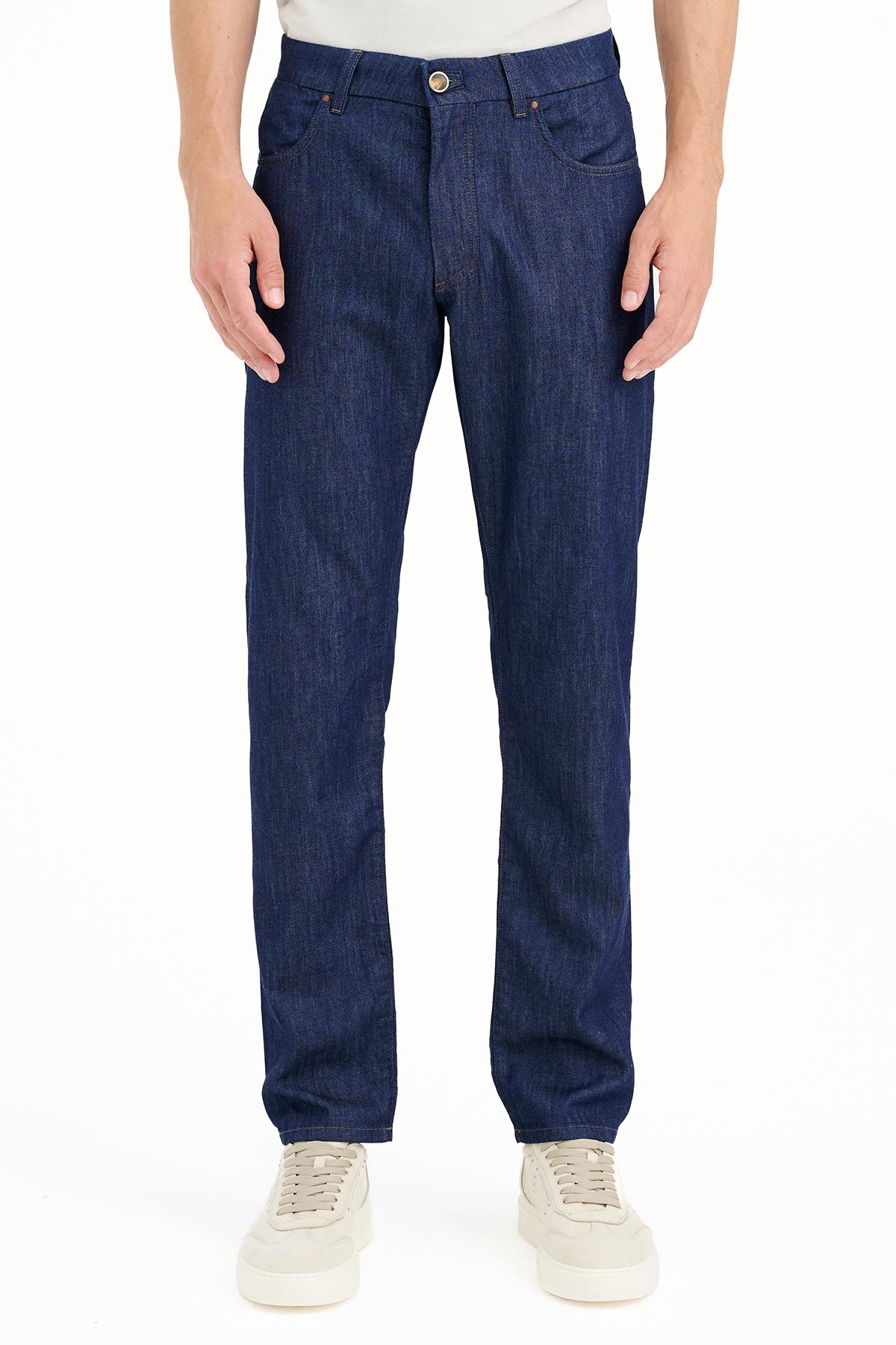 Erkek Mavi İpek Karışımlı Jean Pantolon