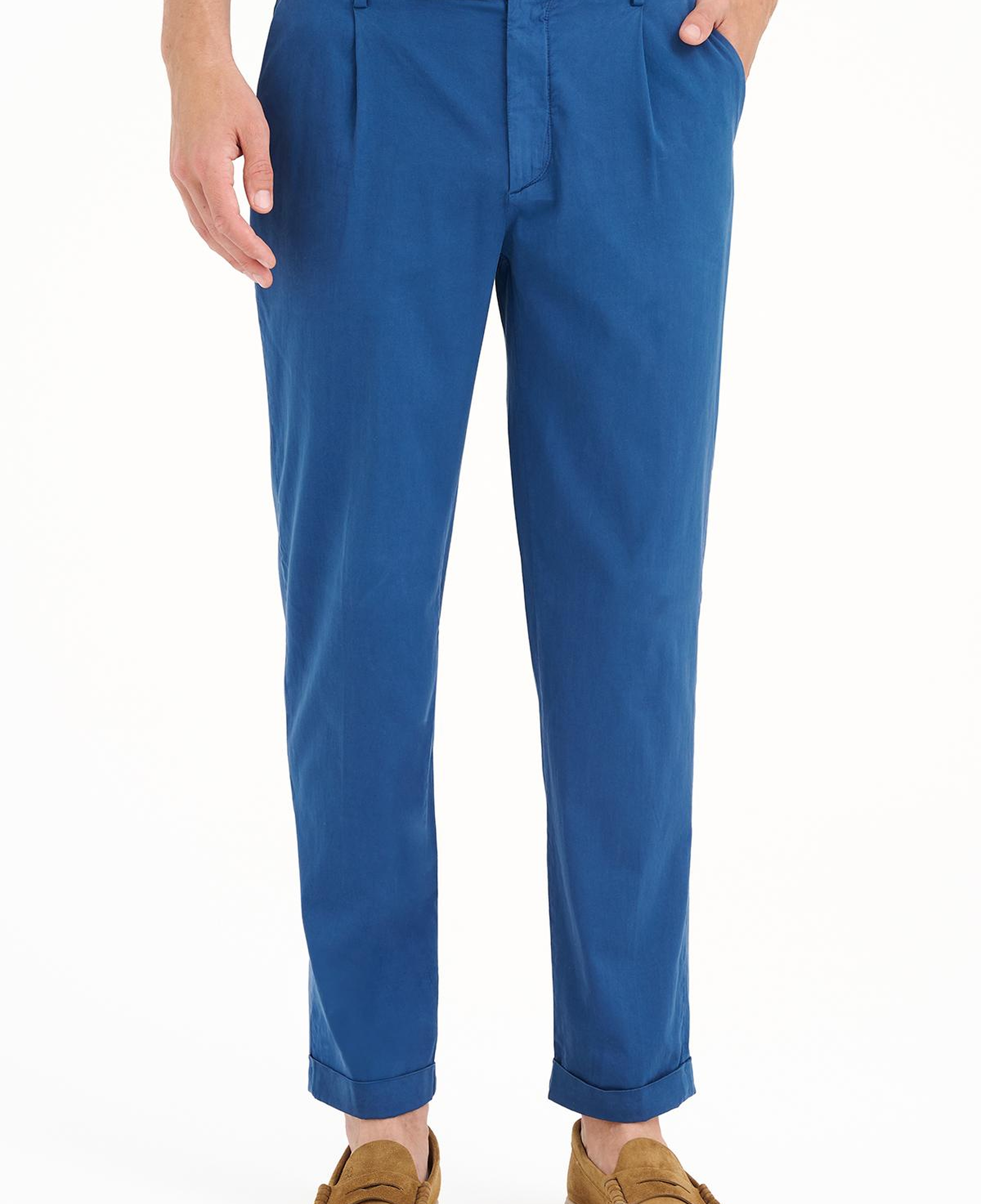 Erkek Mavi İpek Karışımlı Chino Pantolon