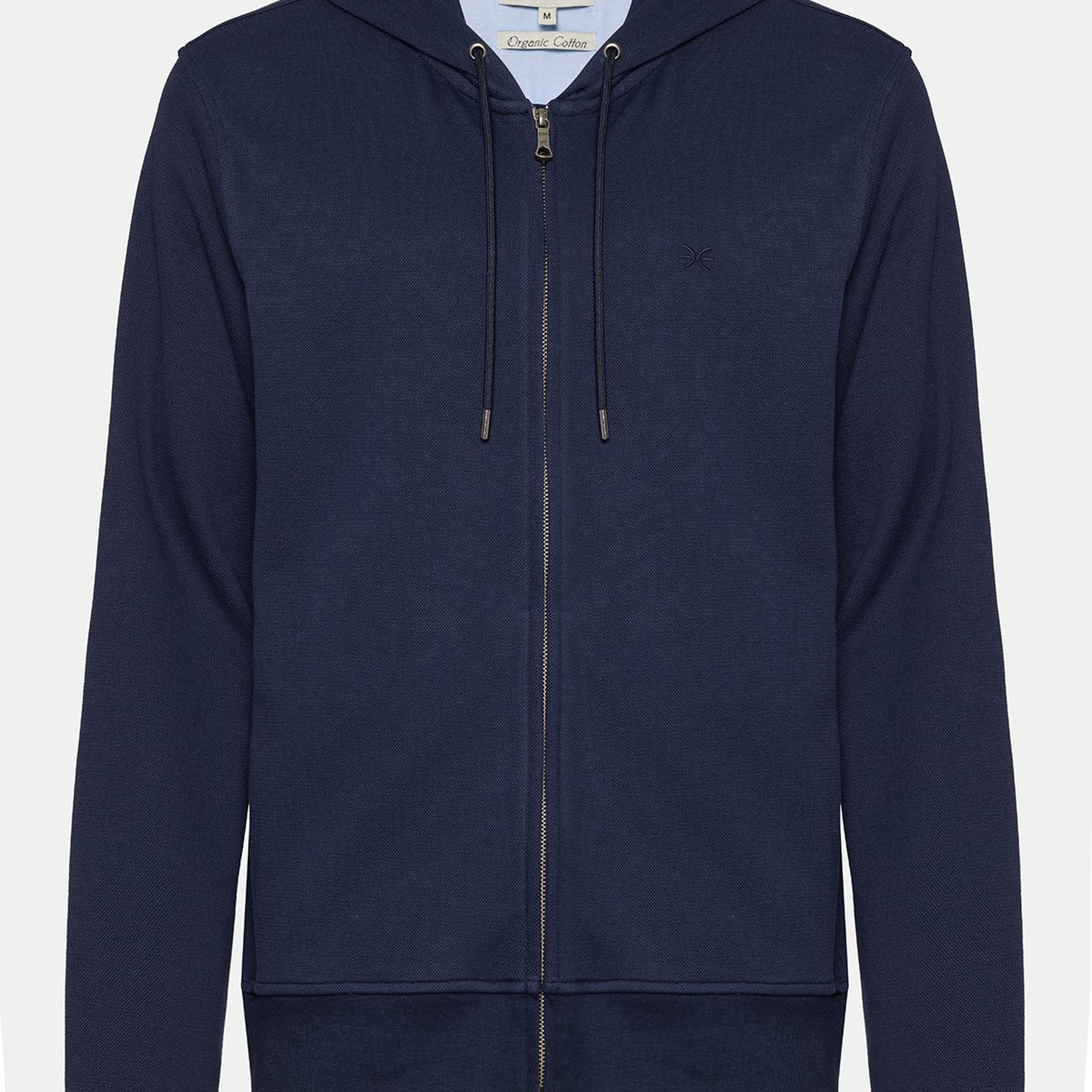 Erkek Lacivert Tam Fermuarlı Organik Pamuklu Kapüşonlu Sweatshirt